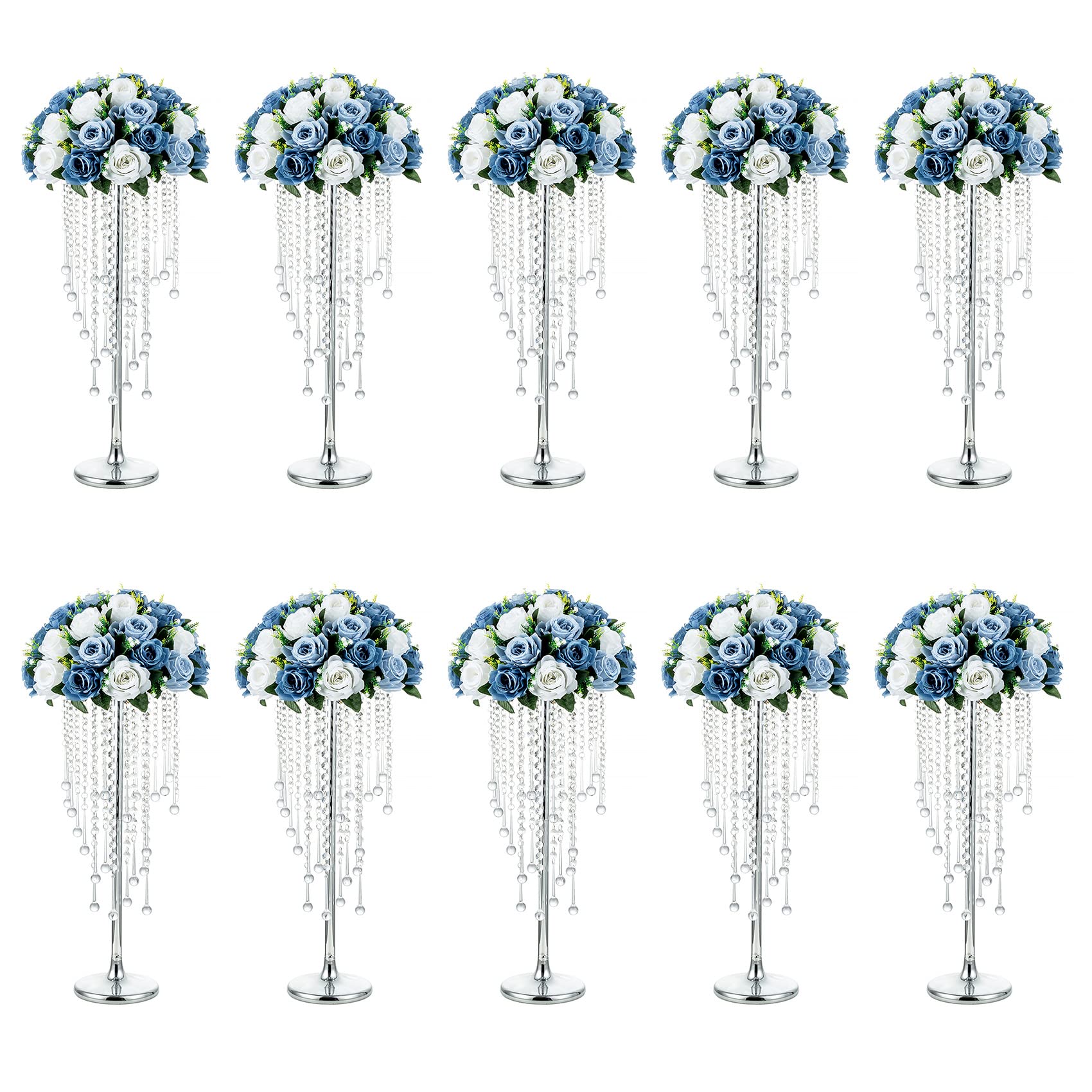 2 Vases Hauts Argentés 70cm Avec Cristaux - Centres De Table Élégants Pour Mariage, Fête