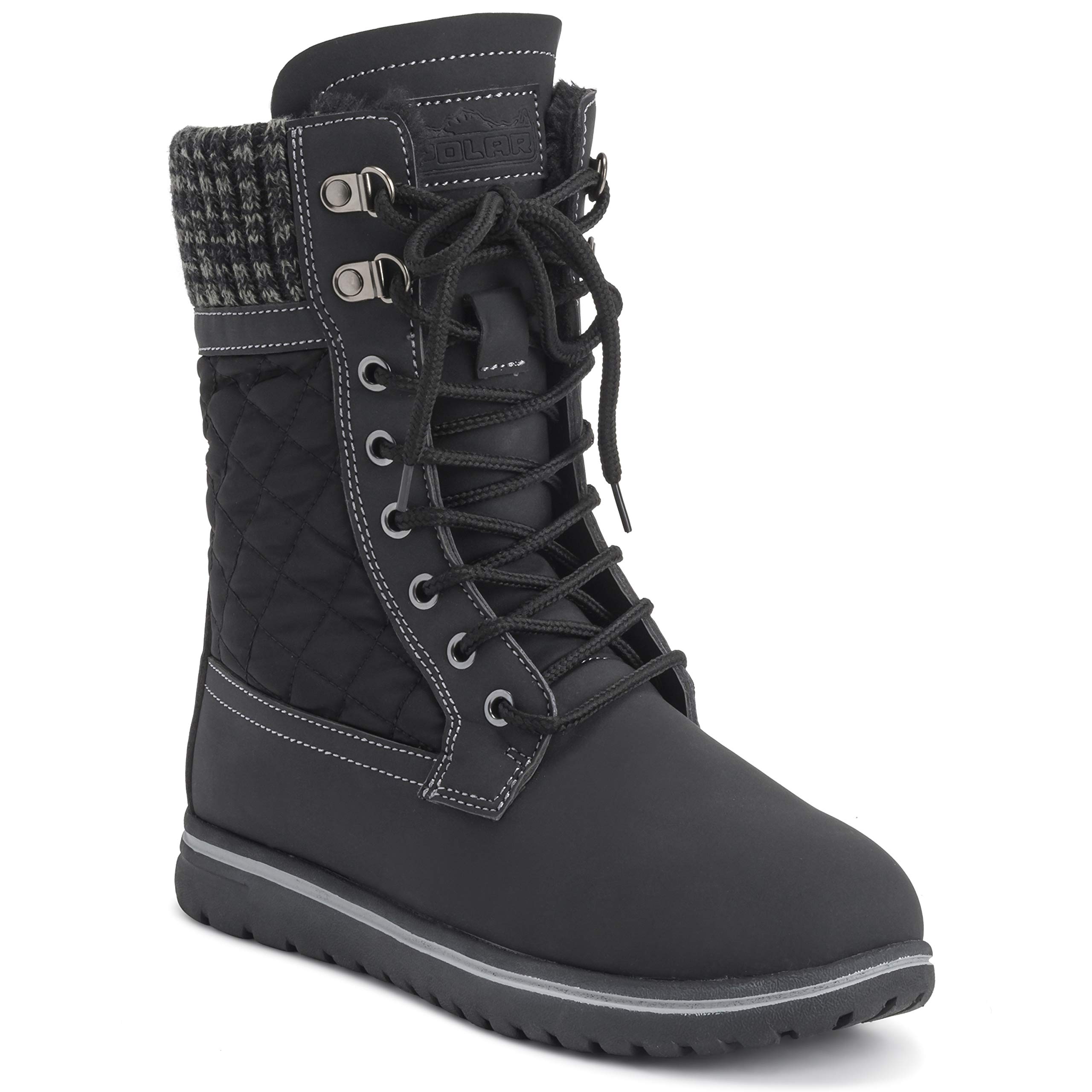 Polar Boot Womens Quilted Short Snow Winter Faux Fur Warm Durable Waterproof Boots - 9 - BLK42 AYC0525