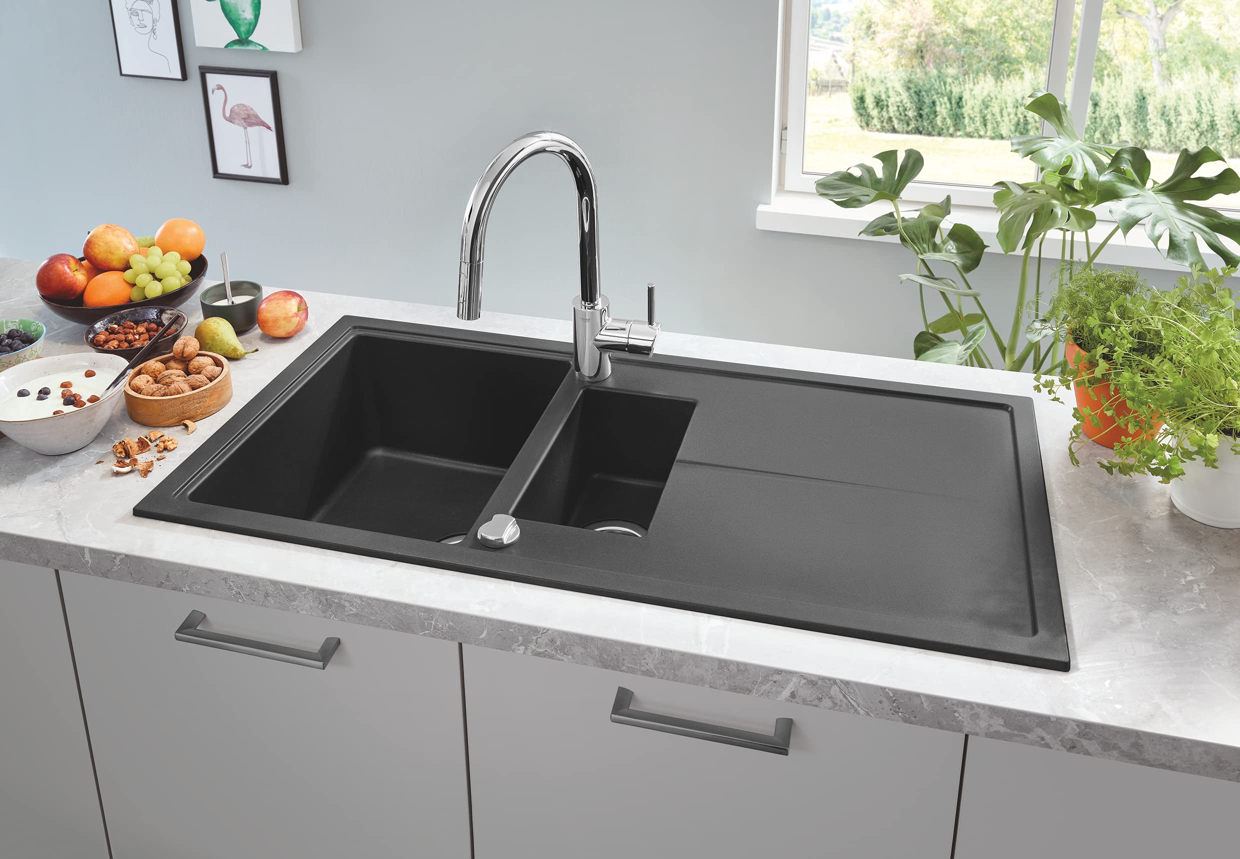 Evier composite avec égouttoir K400 1000 x 500 mm Noir Granite 31642AP0 (Import Allemagne)