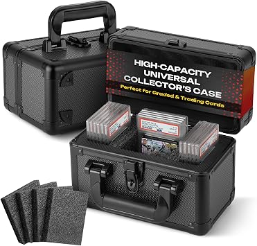 FunGuys Graded Card Storage Case for PSA Slabs 1 Row Aluminum Trading Card Case with Foam Insert, Holds 31 Graded Cards, Protective Storage for Pokemon & Sports Cards