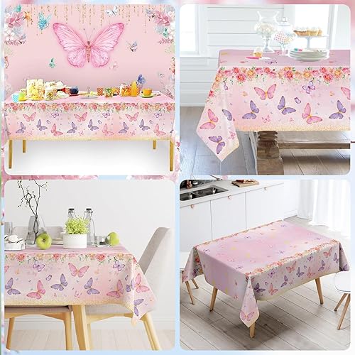 Miniatura 6 de Staraise 3 manteles de mariposa, manteles de plástico desechables con mariposas, mariposas temáticas de primavera en acuarela, decoración de