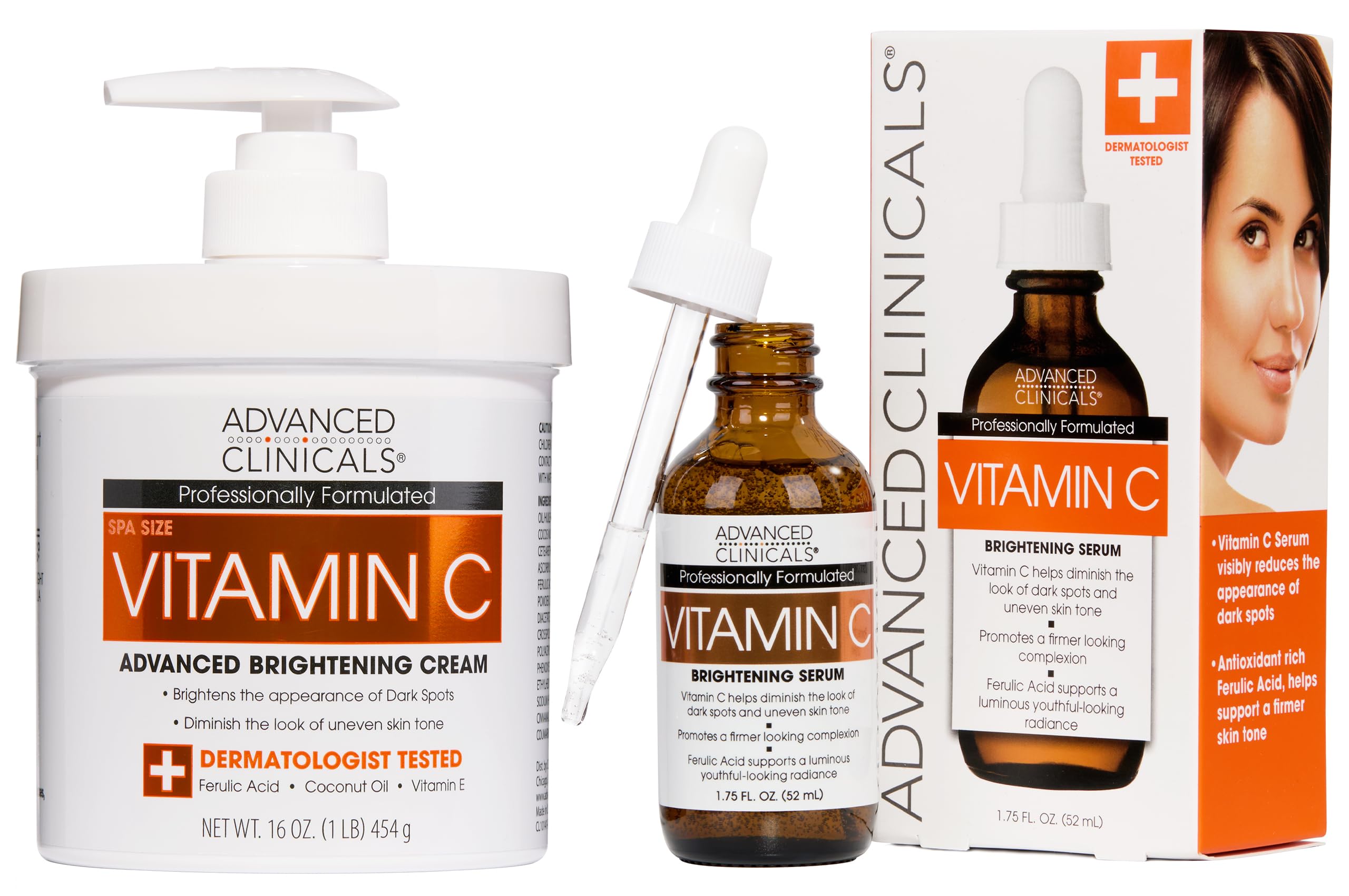 Vitamin C Cream + Vitamin C Serum 2PC Skincare Set | Brightening Body Lotion & Facial Serum For Women & Men Helps Diminish Appearance Of Dark Spots, Wrinkles, & Uneven Skin Tone