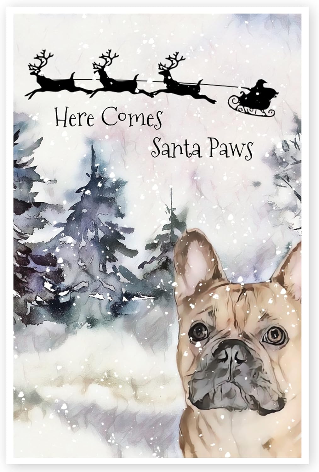French Bulldog Christmas Card, French Bulldog Christmas Art Greetings