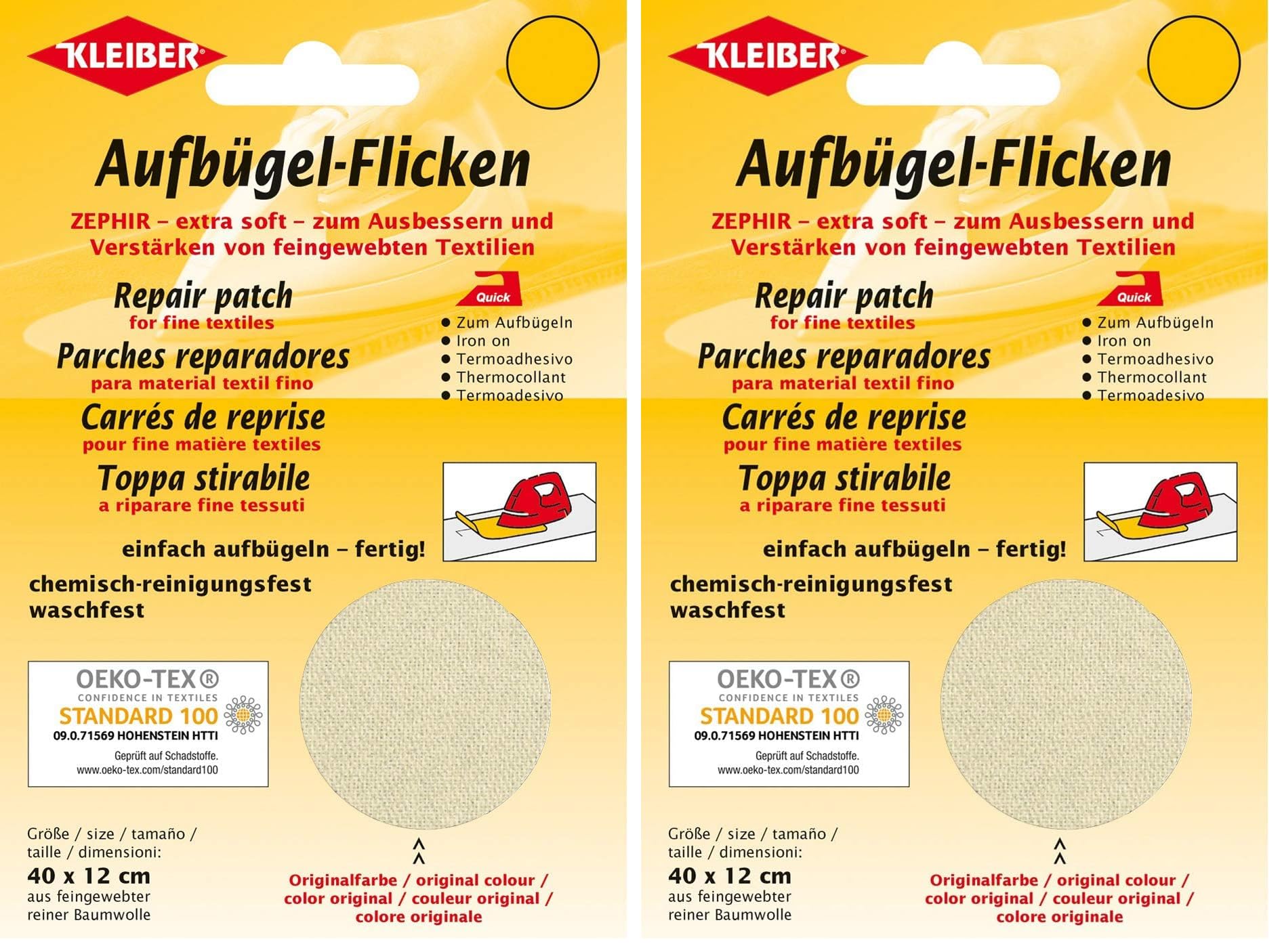 Kleiber 40 x 12 cm Ausbesserungsflicken für feine Strickwaren aus Baumwolle zum Aufbügeln, cremefarben (Packung mit 2)