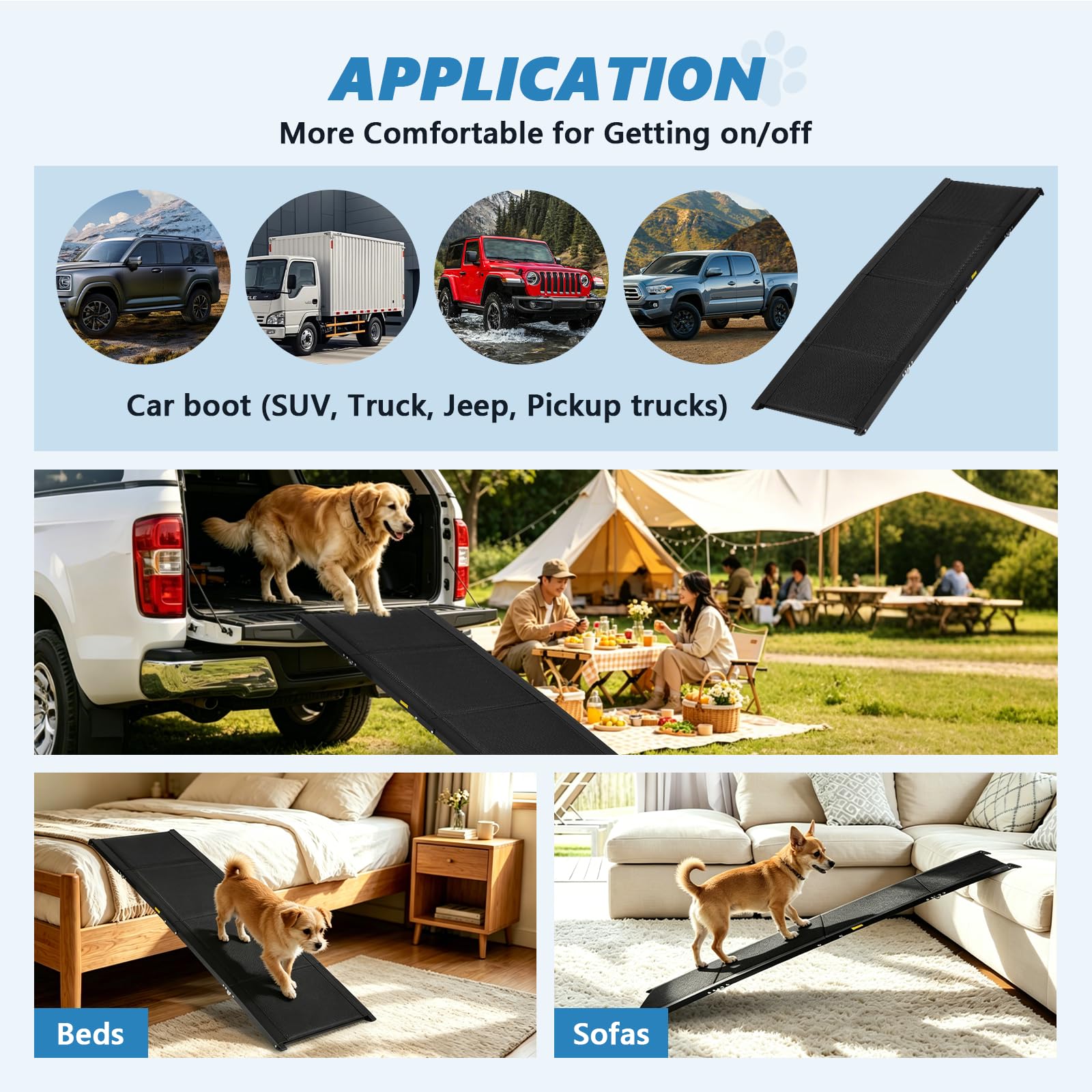 MXBAOHENG Escalier pour chien pliable pour voiture - Charge maximale : 70 kg - Rampe pour chiens - Cadre en aluminium - Échelle portable avec antidérapant - Pour chiens souffrant de problèmes