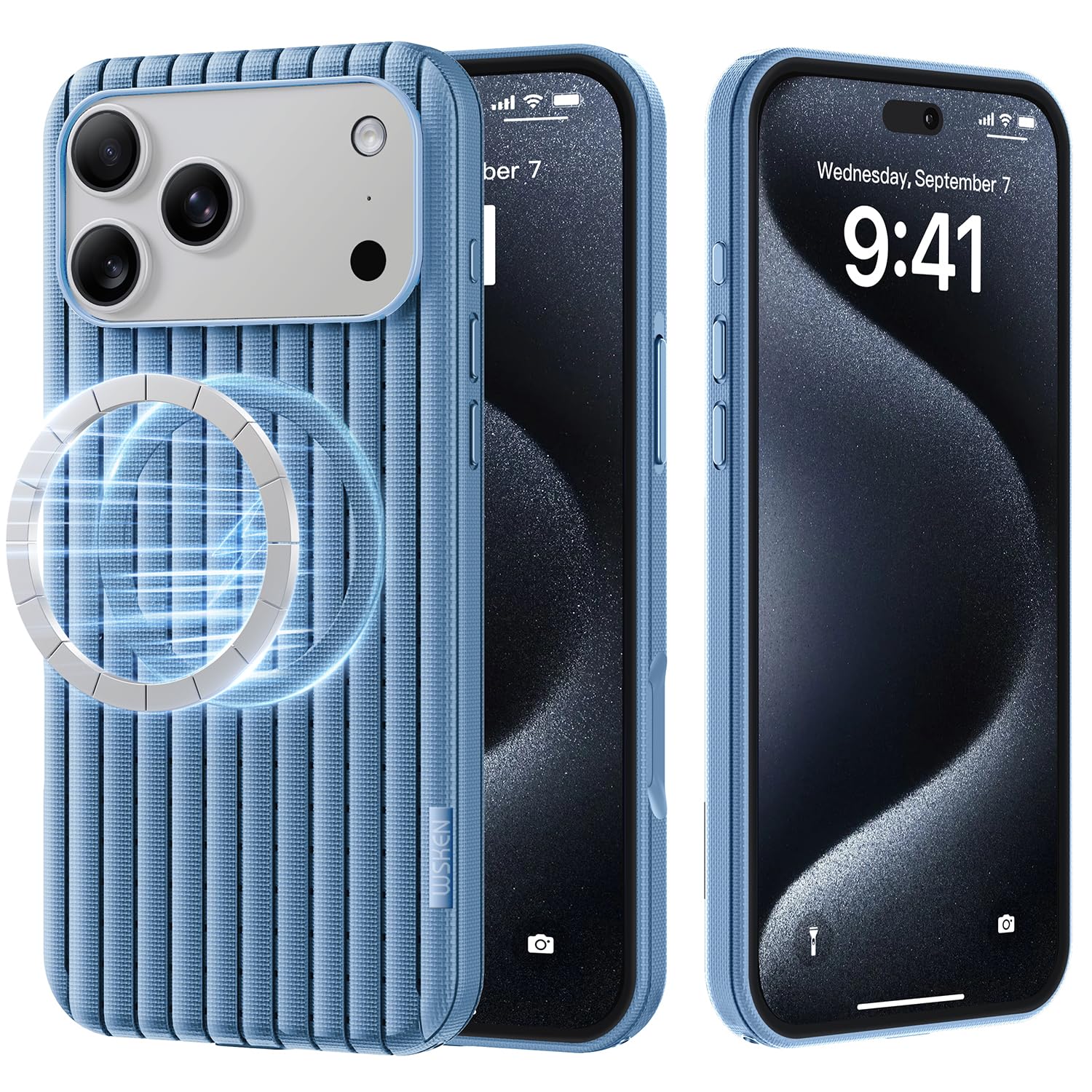 Magnetic iPhone 18 Pro Max Case - 3D Woven Texture, Sky Blue
