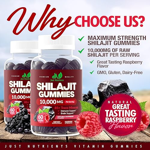 Miniatura 2 de Shilajit - Gomitas de 10,000 mg para hombres y mujeres, Shilajit puro del Himalaya de máxima fuerza, sin gluten, sin OMG, 100% vegetariano, sabor