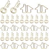 Gueevin 102 Pack Real Estate Agent Supplies, 50 House Shaped Paper Clips and 50 Key Shaped Wire Clips with 2 Clear Storage Boxes, Cute Office Gifts for Real Estate, Home, Classroom(Gold)