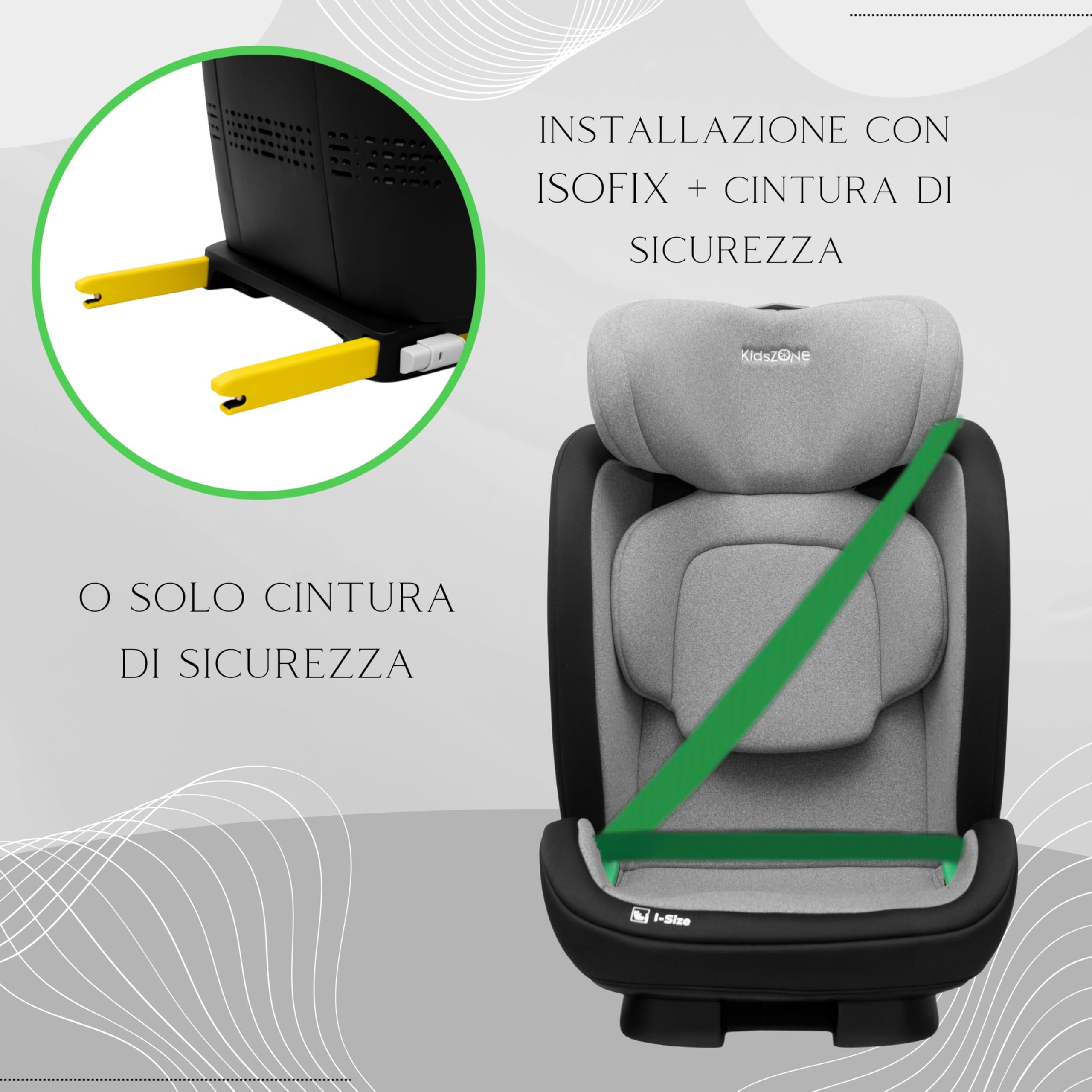 KidsZone Seggiolino Auto 15-36 kg Isofix 100-150cm i-Size ECE R129 - Seggiolino Auto Gruppo 2-3 (4-12 anni) - Reclinabile in 7 Posizioni, Poggiatesta Regolabile 9 Posizioni, Rivestimento Removibile - 5