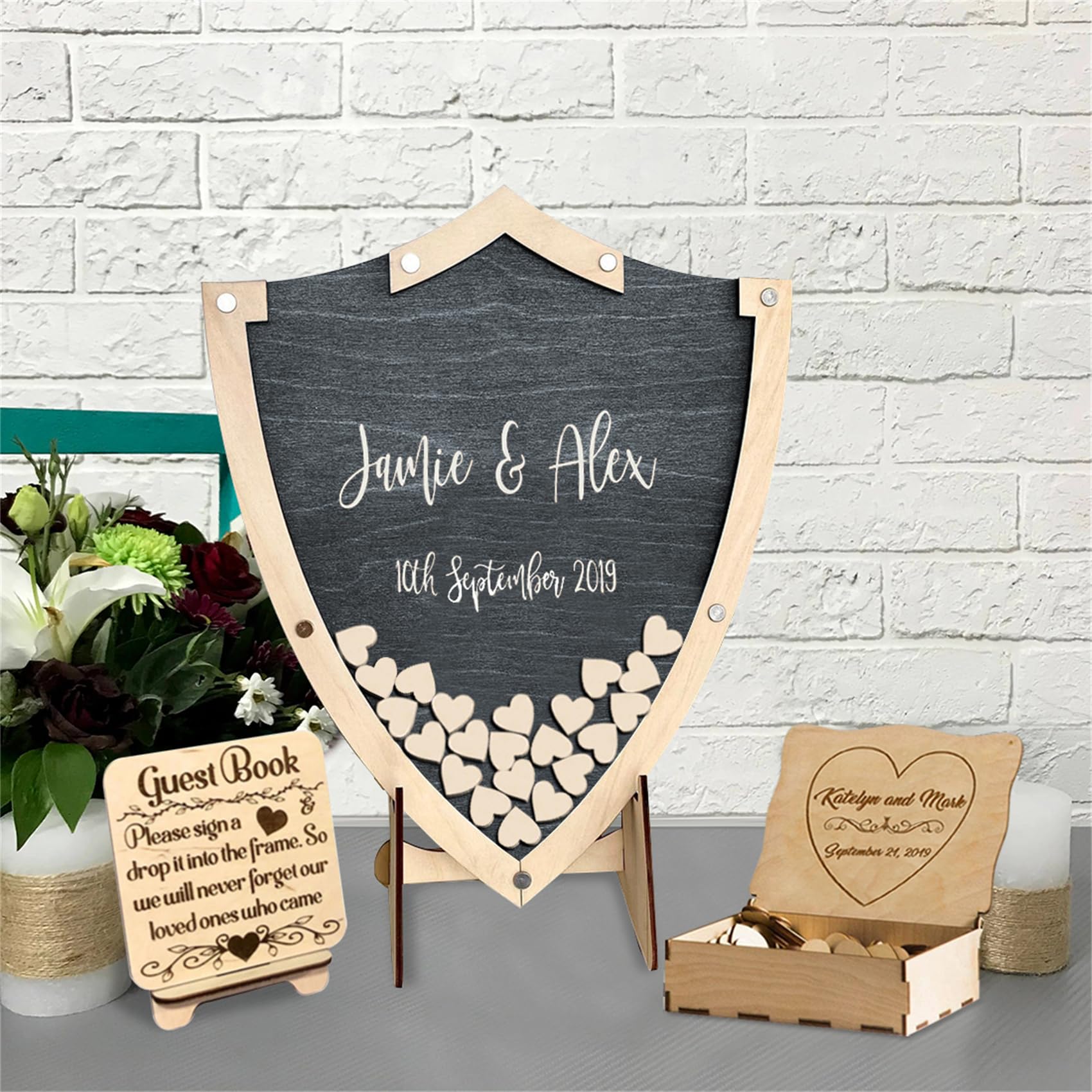 Gästebuch-Schild Aus Holz – Mit Ständer – Für Hochzeit, Verlobung & Partys
