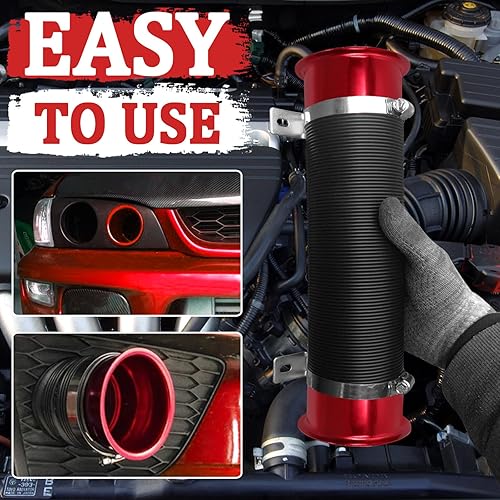 Miniatura 4 de Conducto de admisión del tubo de admisión, 3 pulgadas2.992 in Tubo de entrada de frío de aluminio universal para automóvil automotriz- Rojo