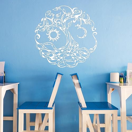 Miniatura 4 de Vinilo adhesivo para pared, diseño de árbol de la vida, símbolo celta, luna, sol, día, noche, decoración grande (722ig) (M 22.5 x 22.5 pulgadas)