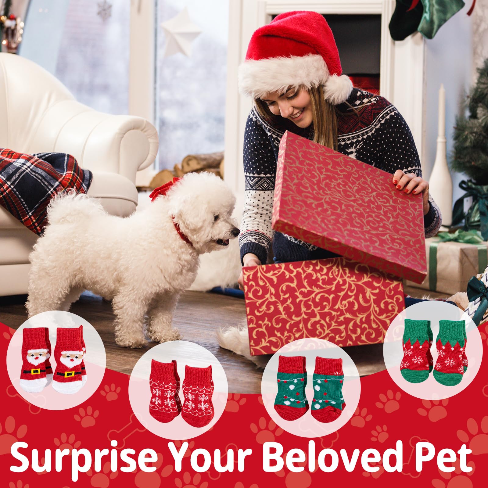TYXHXTF Dog Christmas Outfit, Christmas Pet Clothes Dog, 16 PCS Christmas Dog Socks, Stop Licking Protector for Small Dogs - Image 4