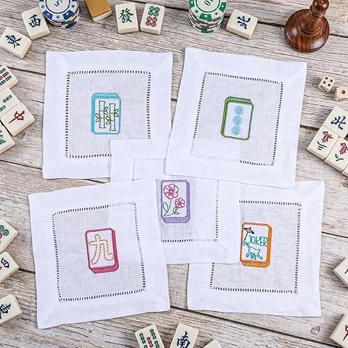 Hahafelt 5 Pcs Embroidered Mahjong Cocktail Napkins Coasters Square 6"