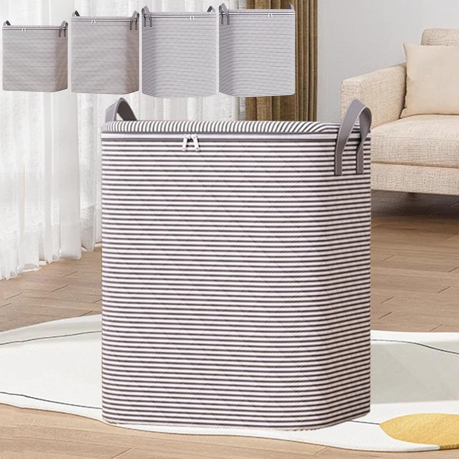 Home Storage Bins with Zipper,Storage Boxes with Handles Clothes Storage Bags Foldable Closet Organizers Storage Containers for Blanket Comforter Clothing Bedding(XXL/180L)