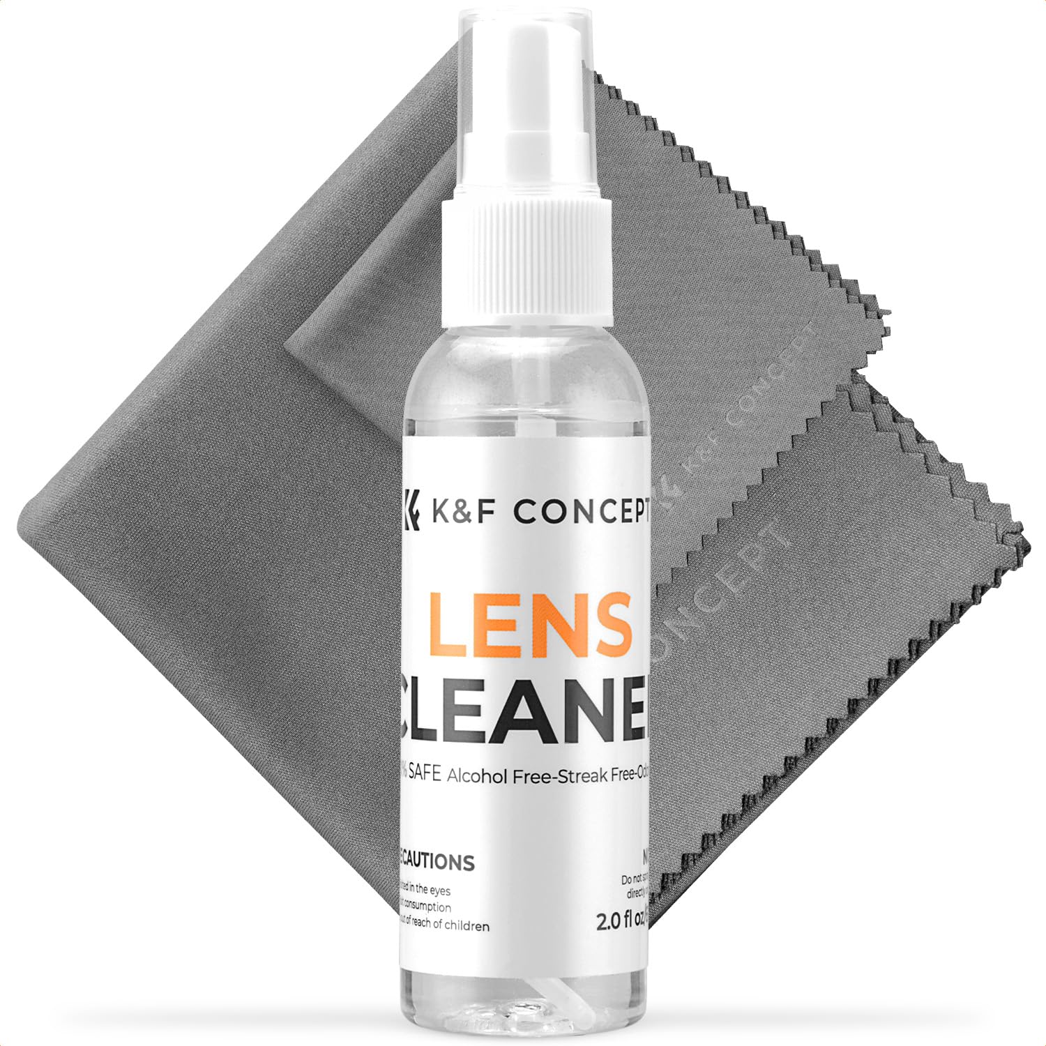 K&F CONCEPT Kit de Nettoyant pour Lunettes de Vue, Objectif Photo, Écran, Caméra, TV, Smartphones, Nettoyage en Douceur sans Alcool - Chiffon Microfibre 15x15cm + 40x40cm + Spray Nettoyants 60 ML