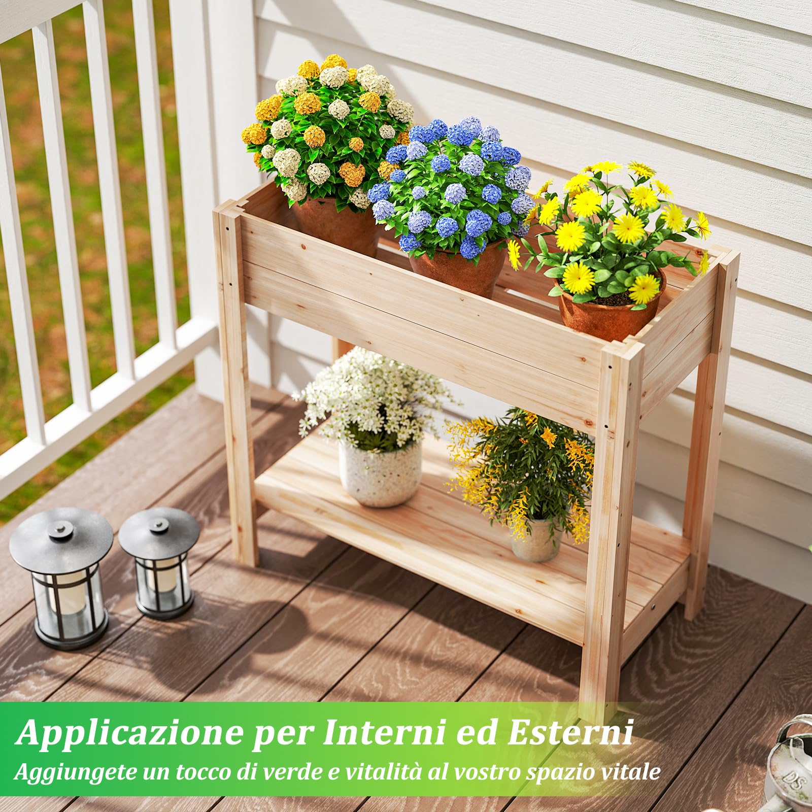 COSTWAY Fioriera Elevata con Base a Doghe e Ripiano Inferiore | Orto Elevato in Legno Massello per Fiori, Erbe e Verdure da Giardino, Cortile e Patio, 81 x 38 x 77 cm