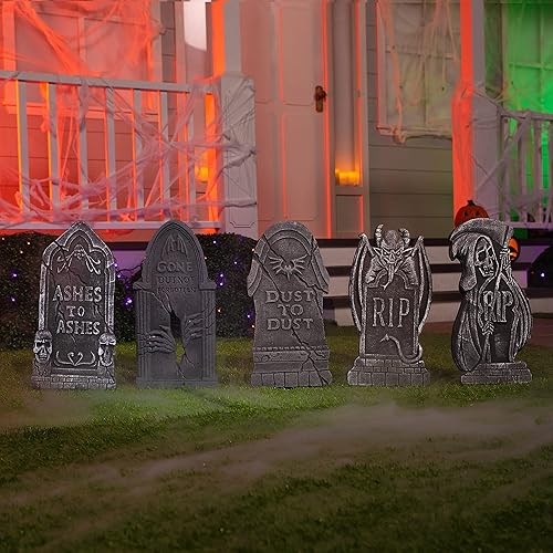 Miniatura 7 de JOYIN Lápidas de Halloween de 17 pulgadas para decoración de tumbas al aire libre (paquete de 5), decoraciones de lápidas de cementerio de espuma y
