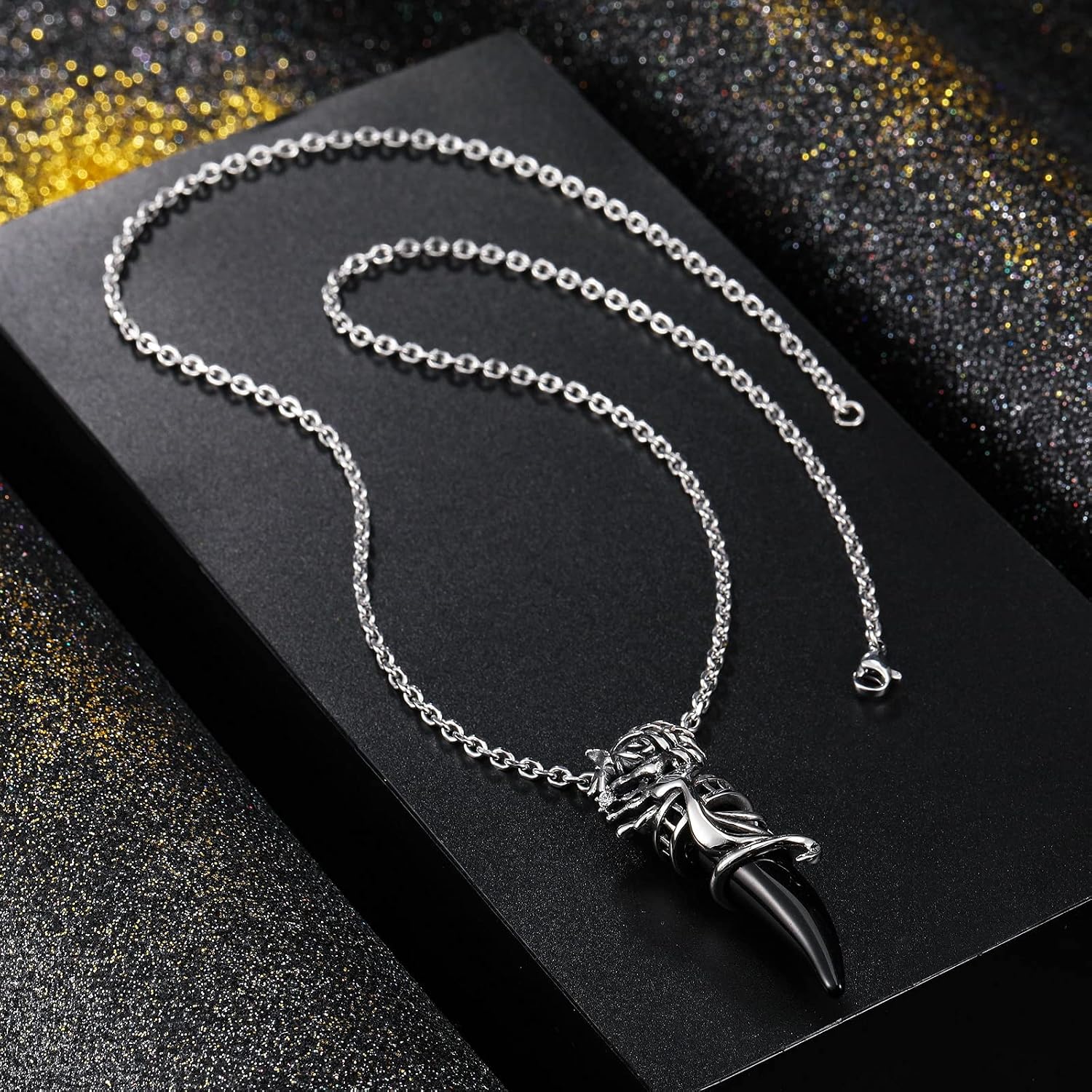 INBLUE Dragon Wolf Tooth Pendant for Men Women Stainless Steel Cool Necklaces Simulate Crystal Gemstone Boyfriend Gifts Jewelry with 23 Inches Chain image 4