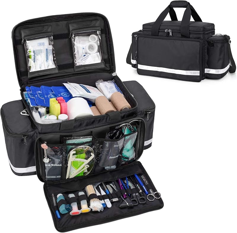 Trunab Trauma Bag with Dividers,EMT First Aid Pouch Medical Bag Empty,Black | No-Scratch Bottom, Ideal for EMS/Paramedics, Empty Bag for Customizable Layout