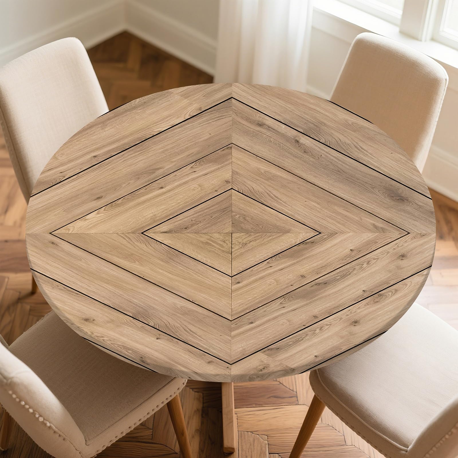 Odot Round Tablecloth Wipe Clean 60-160cm, Wood Grain Effect Round Outdoor Table Cover Fitted Elastic Edged Washable Circle Table Cloth Protector Decorative for Kitchen Dining Room (Diamonds,60cm)