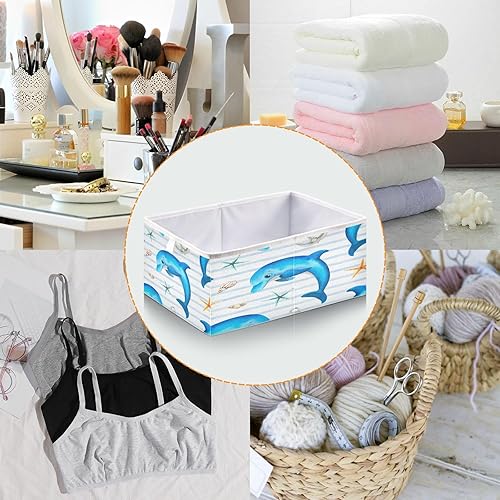 Miniatura 5 de Kigai Lindo cubo de almacenamiento de delfín, cubos de almacenamiento plegables de tela de 11 x 11 x 11 pulgadas, cestas de almacenamiento