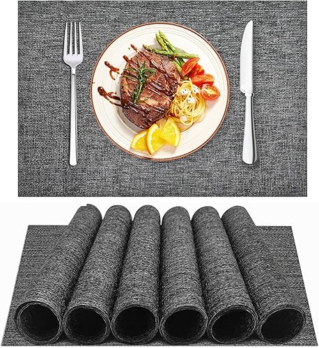 Miniatura 17 de DACHUI Juego de 4 manteles individuales, elegantes manteles individuales tejidos para mesa de comedor, manteles individuales de mesa de PVC lavables