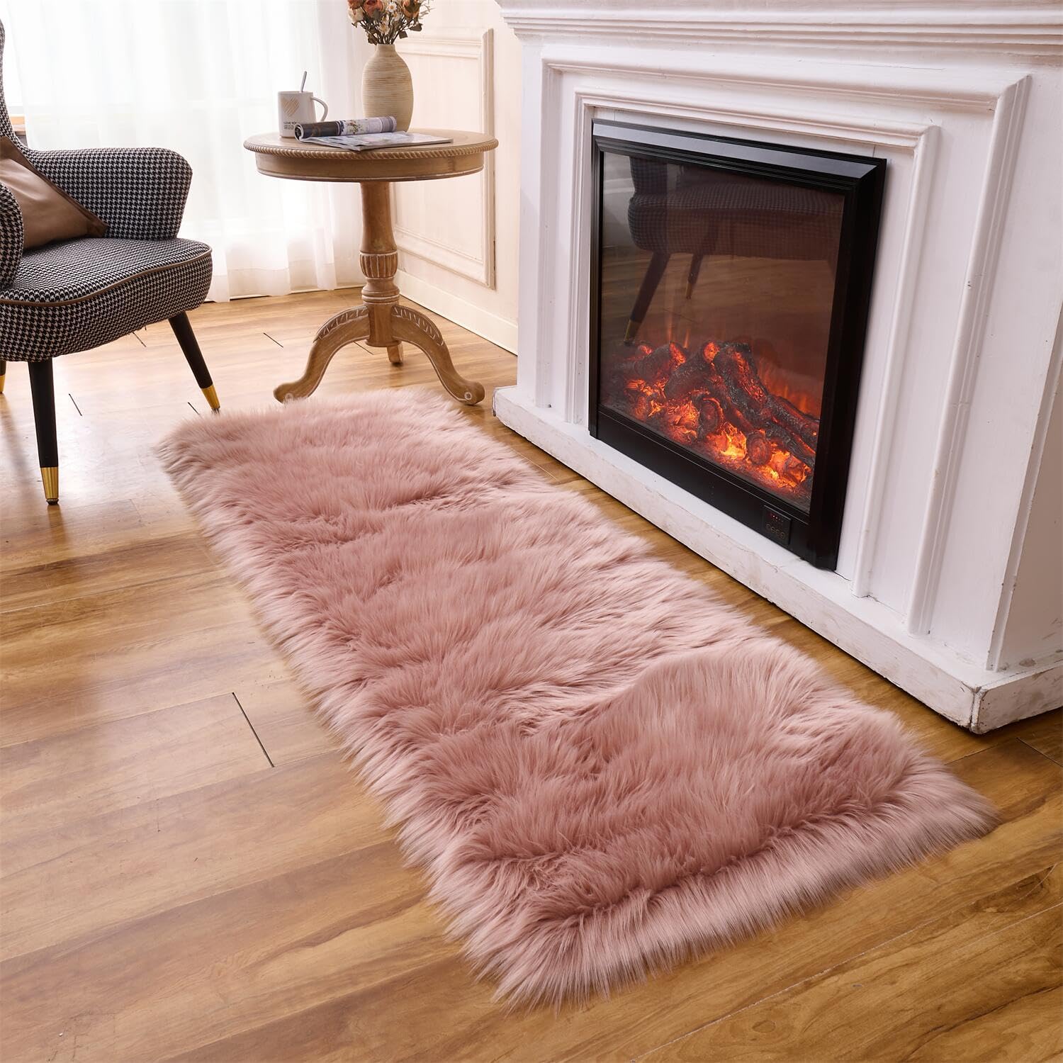 Arbosofe Ultra Soft Faux Fur Rug, Area Rugs, Pink Fluffy Shaggy Fur Rug for Bedroom & Living Room, Kids Room Decor, 2 x 6 Feet Rectangular