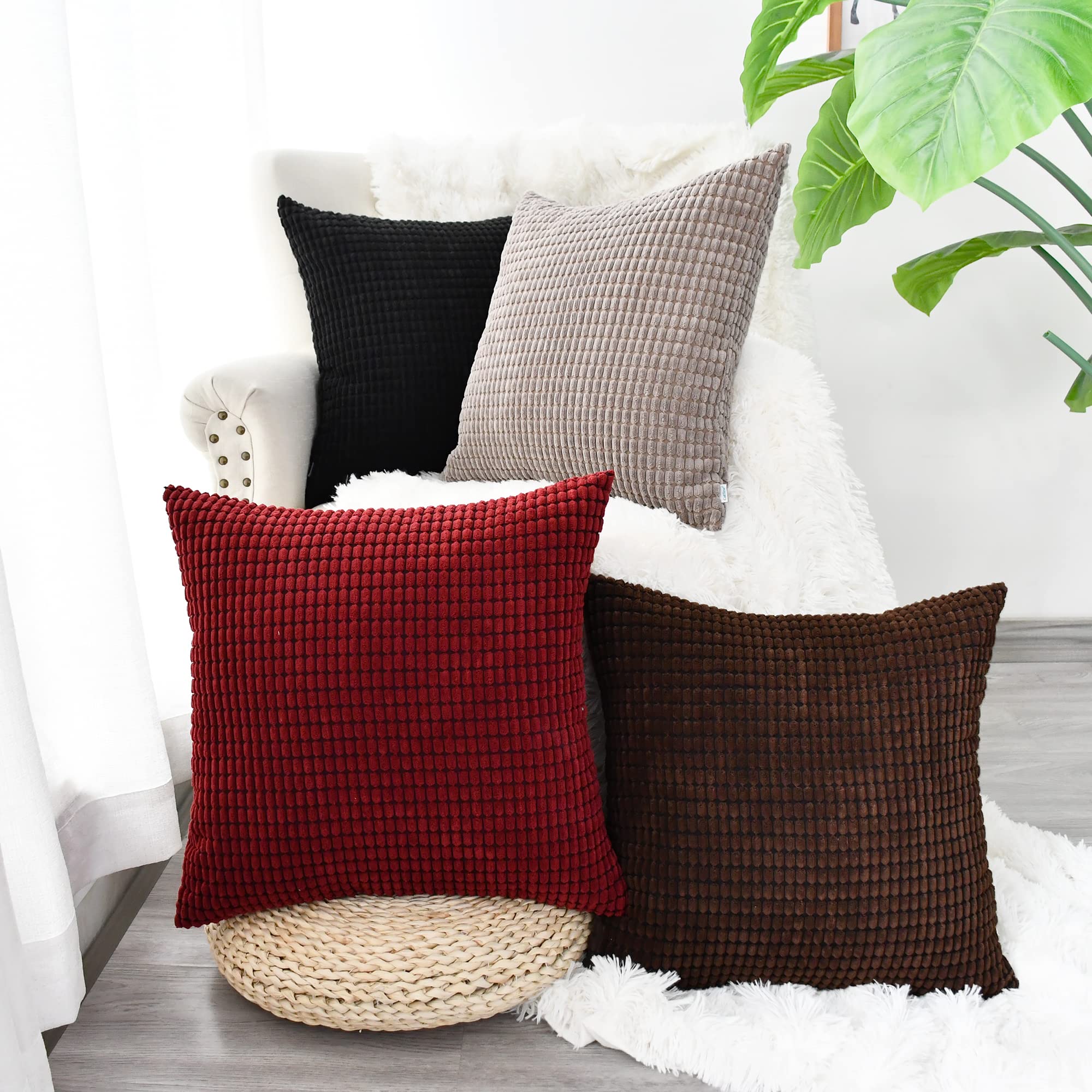 CaliTime Pack of 2 Comfy Throw Pillow Covers Cases for Couch Sofa Bed Comfortable Supersoft Corduroy Corn Striped Both Sides 66cm x 66cm Coffee - Image 4