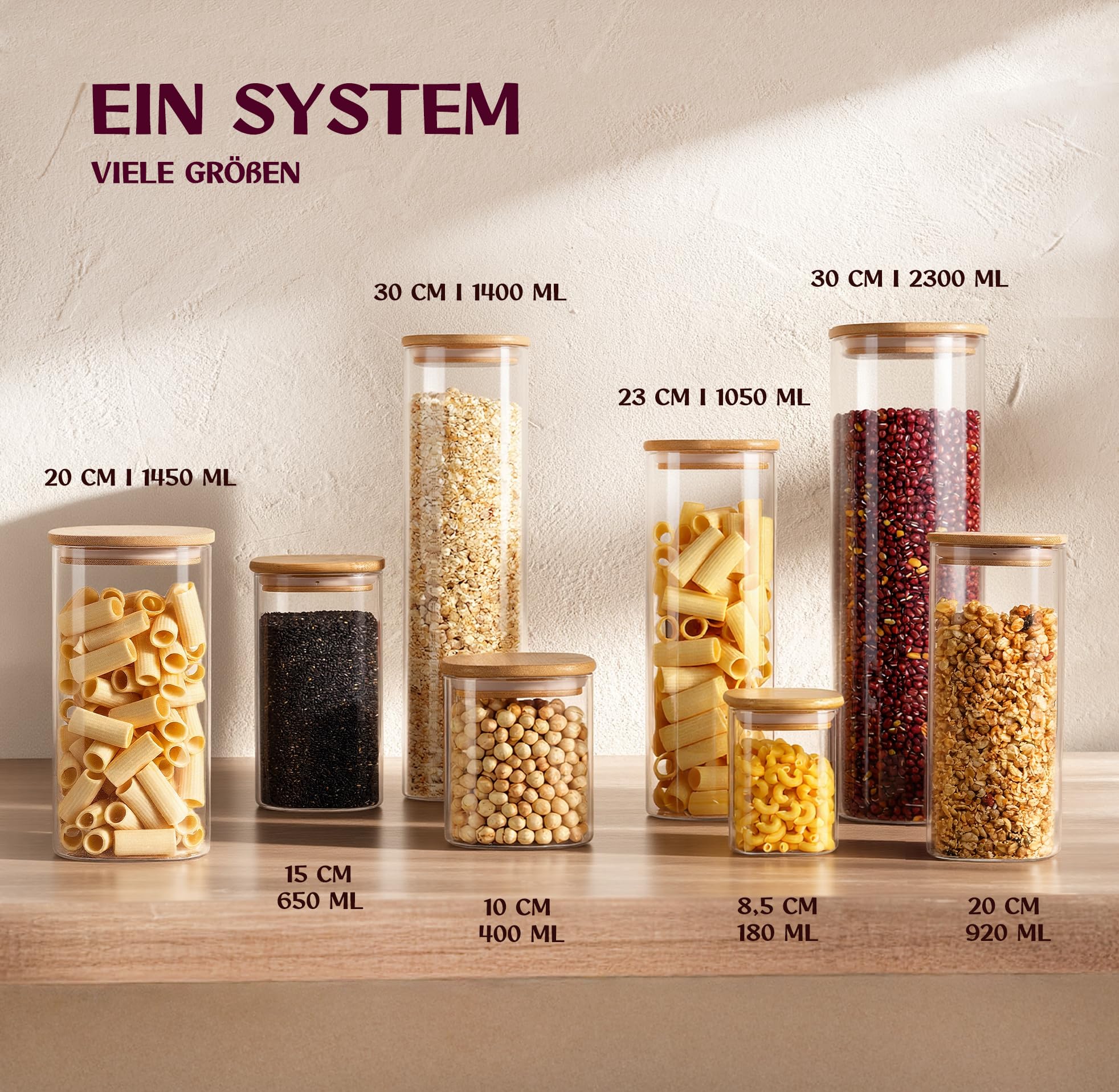 Premium Vorratsgläser eckig [400 & 920 ml] Extra Robust | Vorratsdosen Glas mit Deckel | Vorratsbehälter | Vorratsgläser mit Deckel luftdicht | Vorratsglas mit Holzdeckel | Glass Jars