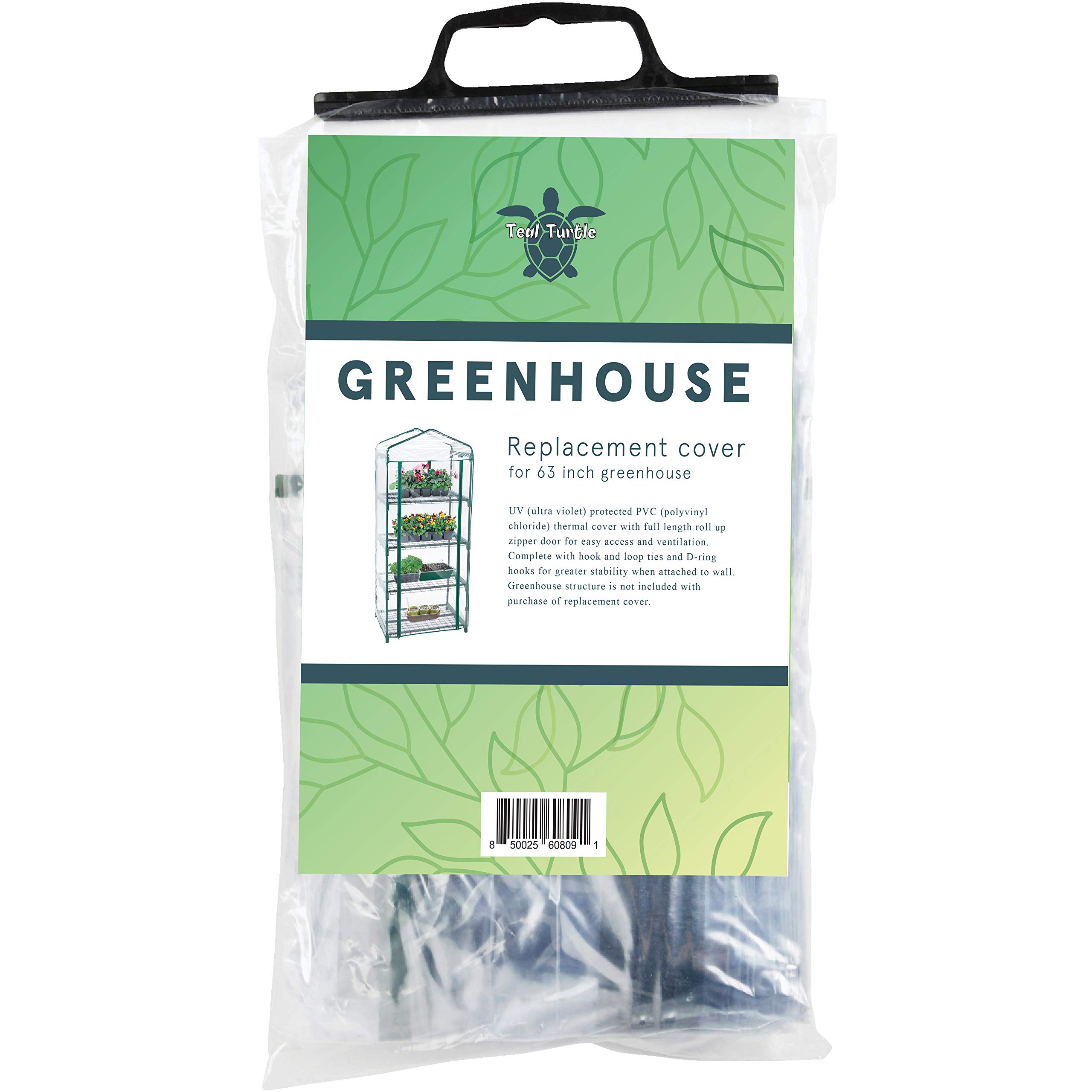 Teal Turtle 4-Shelf Mini Greenhouse Clear Replacement Cover with Roll Up Zipper Door - 27 in W x 63 in H x 19 in D - for Indoor Or Outdoor Use