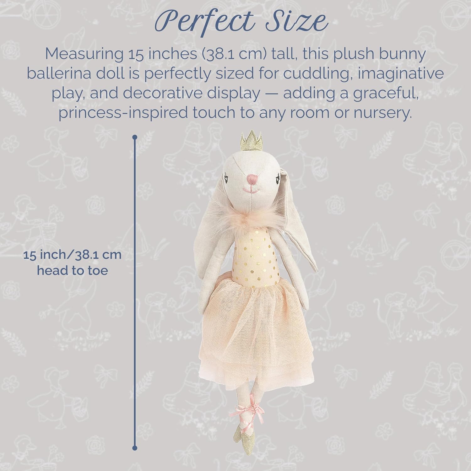 MON AMI Bijoux The Bunny Princess Ballerina 15-Inch Plush Doll for Girls | Soft Bunny Plush Toy with Tulle Skirt & Tiara | Elegant Playtime Companion | Charming Nursery Décor | Plush Gift for All Ages
