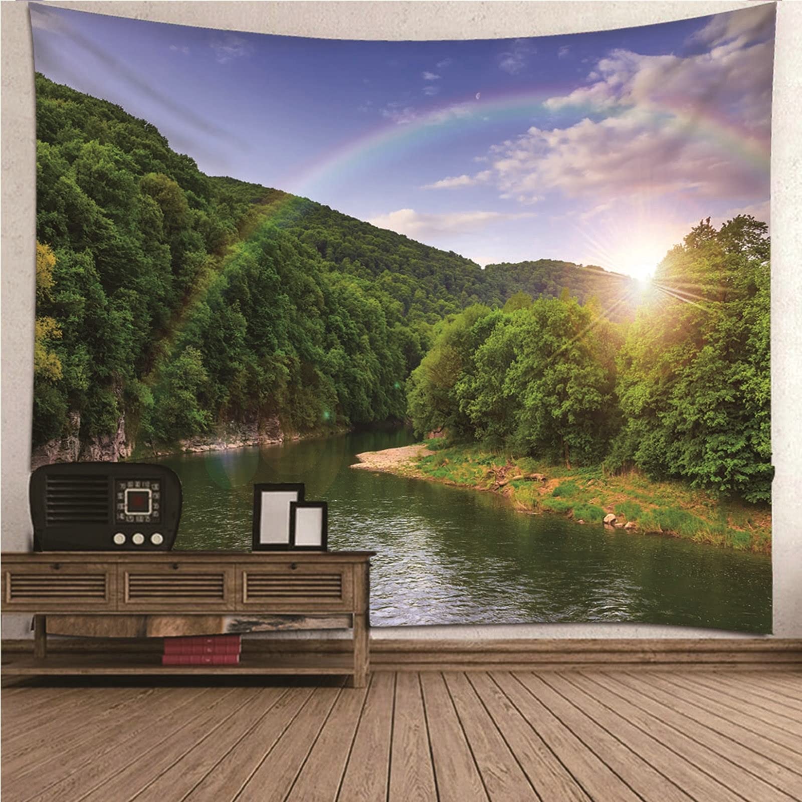 Aeici Décoration murale à suspendre pour chambre d'adolescente, motif montagne et arc-en-ciel (260 x 240 cm)