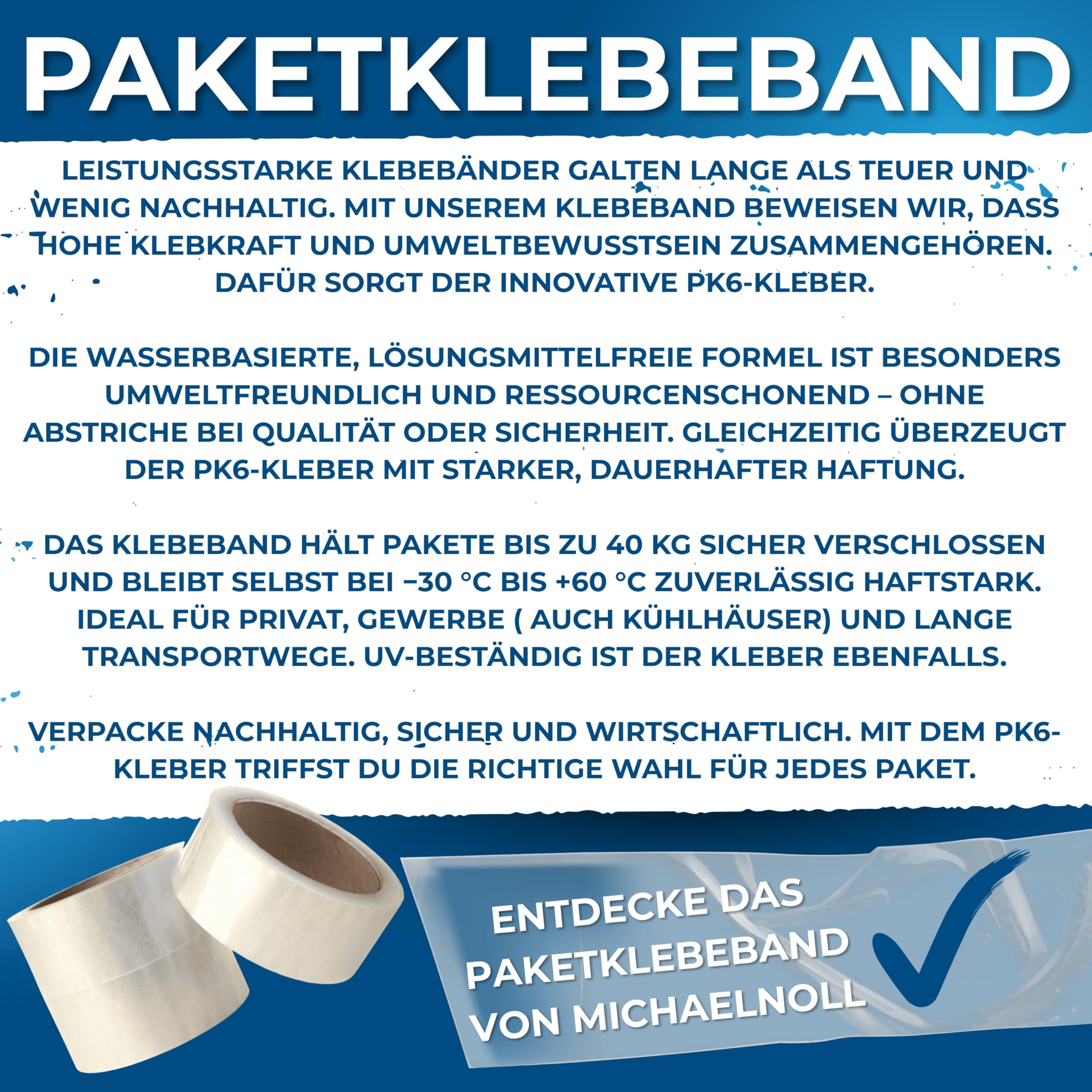 MichaelNoll Paketklebeband, Klebeband, Paketband, Packband für Lager, Versand, Transport und Verpacken von Paketen, transparent, durchsichtig, klar, farblos, 66 m x 48 mm (144, Transparent)