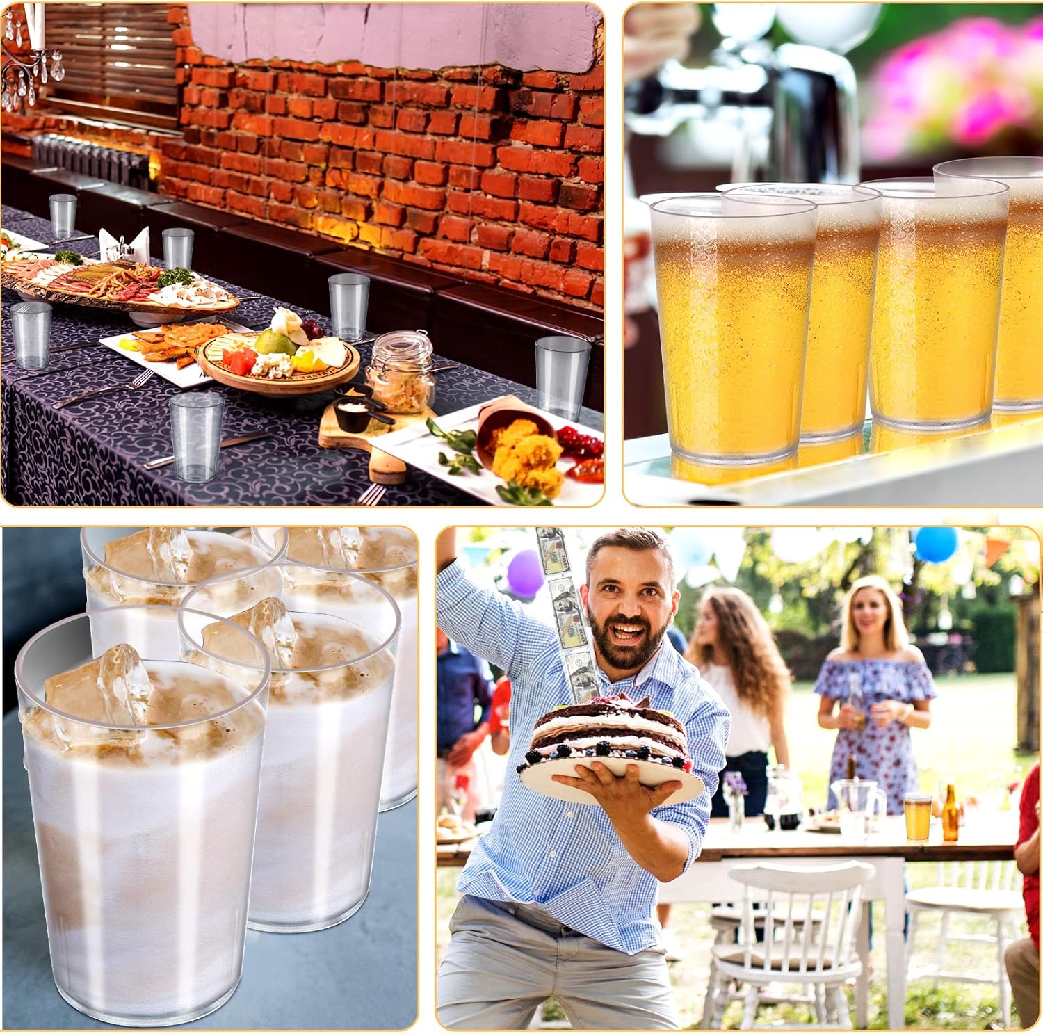 Meanplan 100 Pack Plastic Reusable Drinking Glasses Restaurant Grade 8 oz Plastic Cups Unbreakable Stackable Drink Tumblers Water Cup for Kitchen Cafe Wedding Birthday Party Supplies (Frosted)