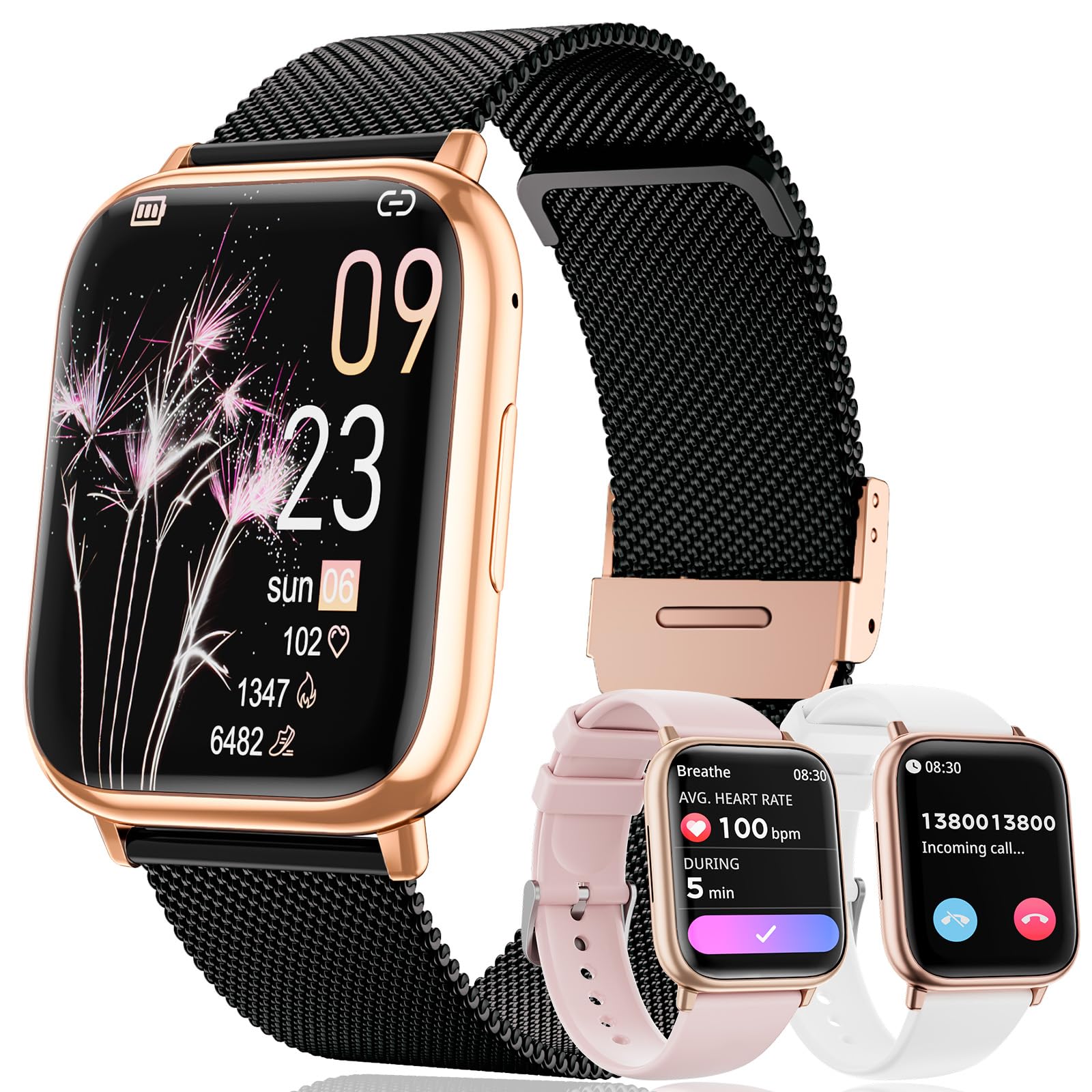 Smartwatch Donna con Chiamate Bluetooth 5.3 1.83" Orologio con del Sonno del Monitor Della Frequenza Cardiaca SpO2 Ciclo Mestruale IP68 di Fitness Pedometro Android IOS
