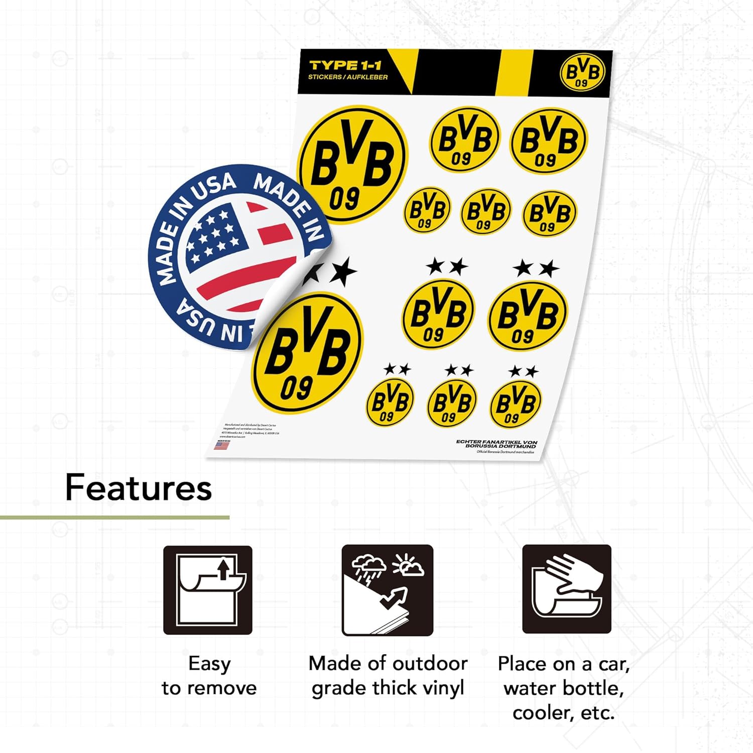 Desert Cactus Borussia Dortmund FC Sticker Decal Vinyl BVB German Germany Die Schwarzgelben Soccer Laptop Water Bottle Car Scrapbook (Type 1-1) - Image 2