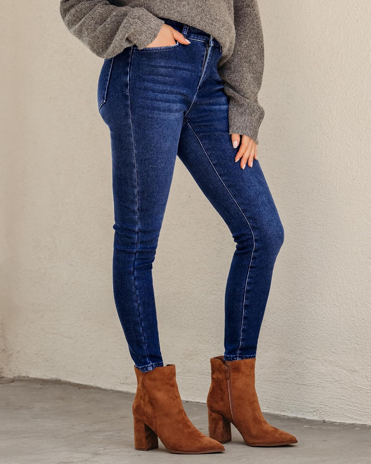 GRAPENT Fleece Lined Jeans for Women Trendy High Waisted Skinny Winter Stretchy Denim Pants Ankle Warm Thermal Jeggings - Image 2