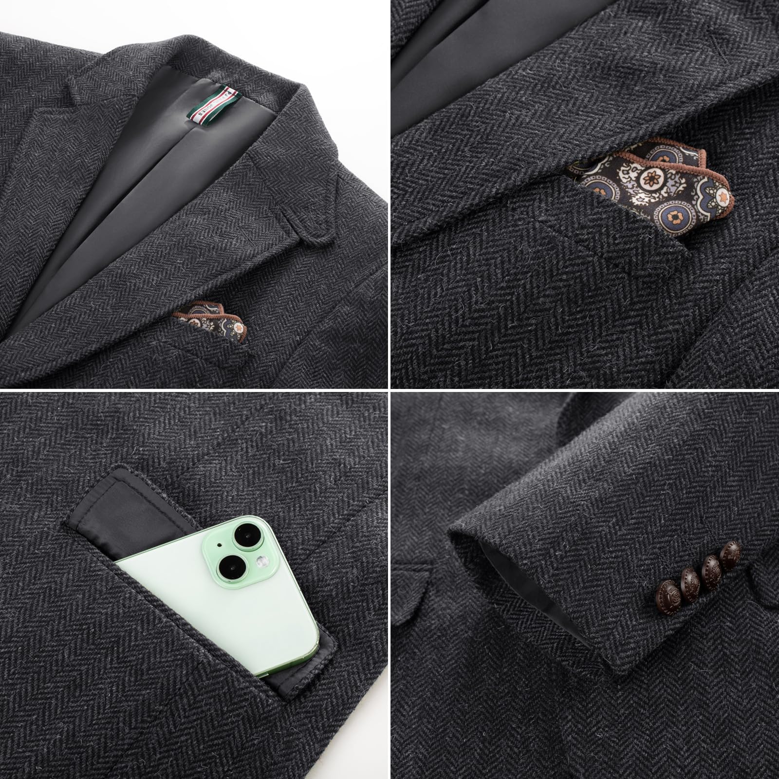 PJ PAUL JONES Sakko Herren Vintage Wollmischung Tweed Blazer Regular Fit | Anzugjacken für Herren 2 Knöpfe Elegante Freizeit Sportlich Jackett