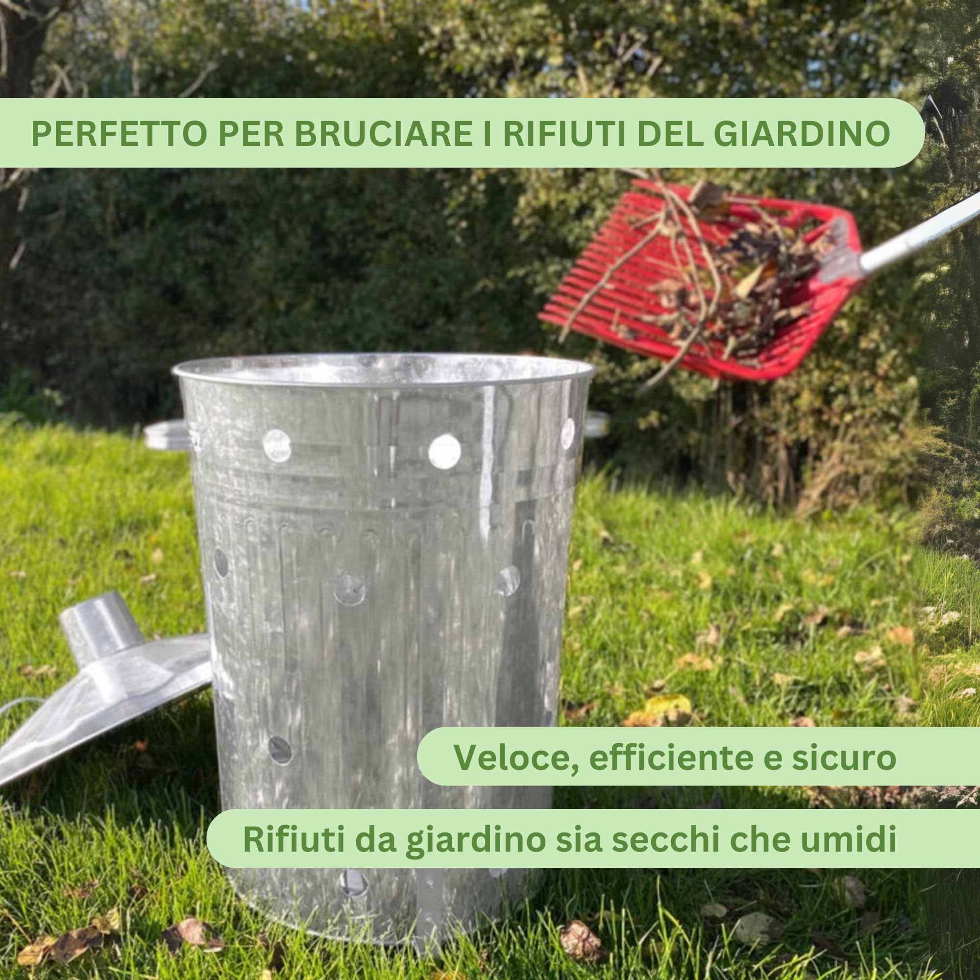Rori Bidone fuoco XL rifiuti giardino coperchio rotondo 110 l
