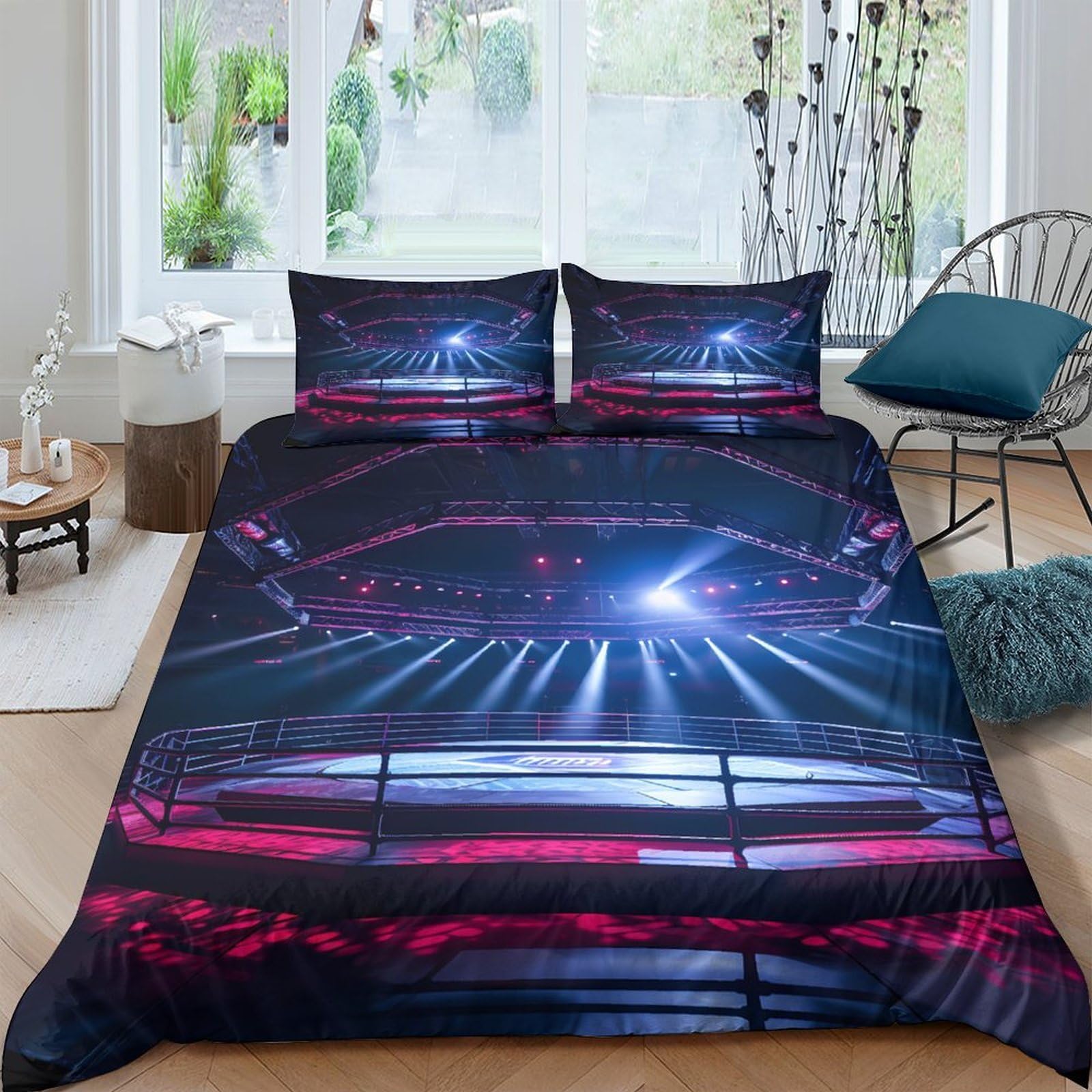 Ctjqhvkz Style-2 3D Printed Night Stadium Fitted Sheet Microfiber Soft Breathable Neon Arena Mattress Cover For Bedroom Decor Single（135X200cm）