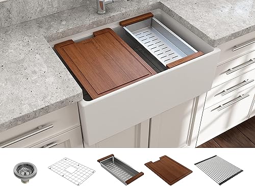 Miniatura 2 de BOCCHI Contempo - Delantal para estación de trabajo, con borde delantero, de arcilla refractaria de 27 pulgadas, fregadero de cocina de un solo