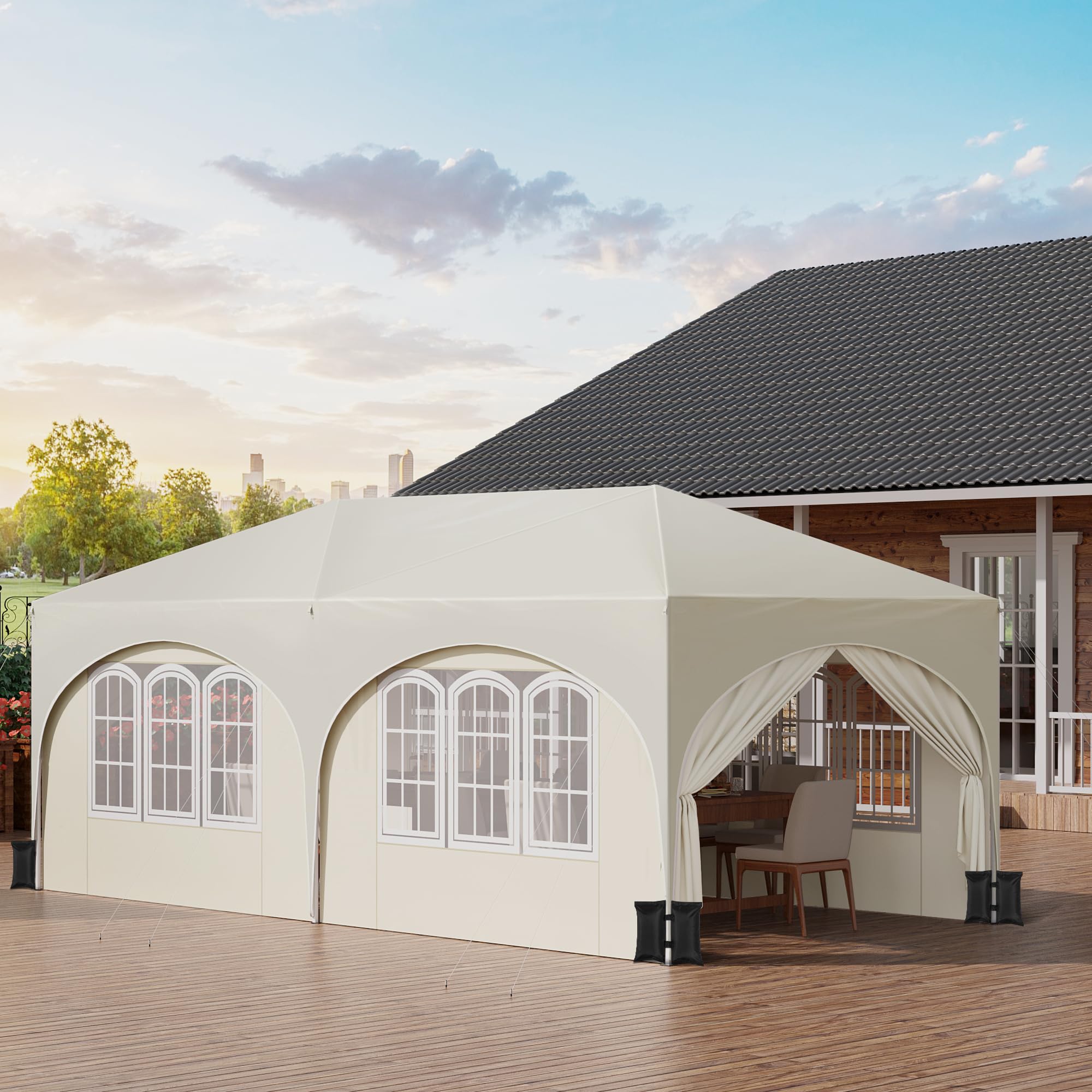 WOLTU Tonnelle de Jardin, Pergola, Barnum, Tonnelle Pliante 3x6m avec 6 Parois Latérales et 4 Sacs de Sable, Gazebo, Hauteur Réglable, Imperméable, Protection de UV, avec Sac de Transport Beige