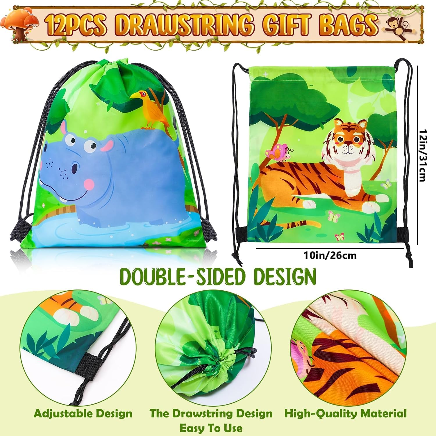 Cleboen 48 Pezzi Animal Gadget Compleanno Festa Animal Borse Coulisse Braccialetti in Silicone Portachiavi Tatuaggi Adesivi per Bambino Giungla Party Bomboniere Regalo