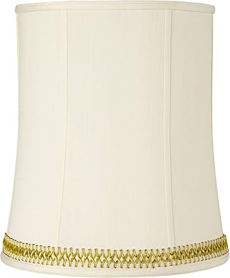 Creme Fabric Medium Deep Lamp Shade with Gold Satin Weave Trim 12