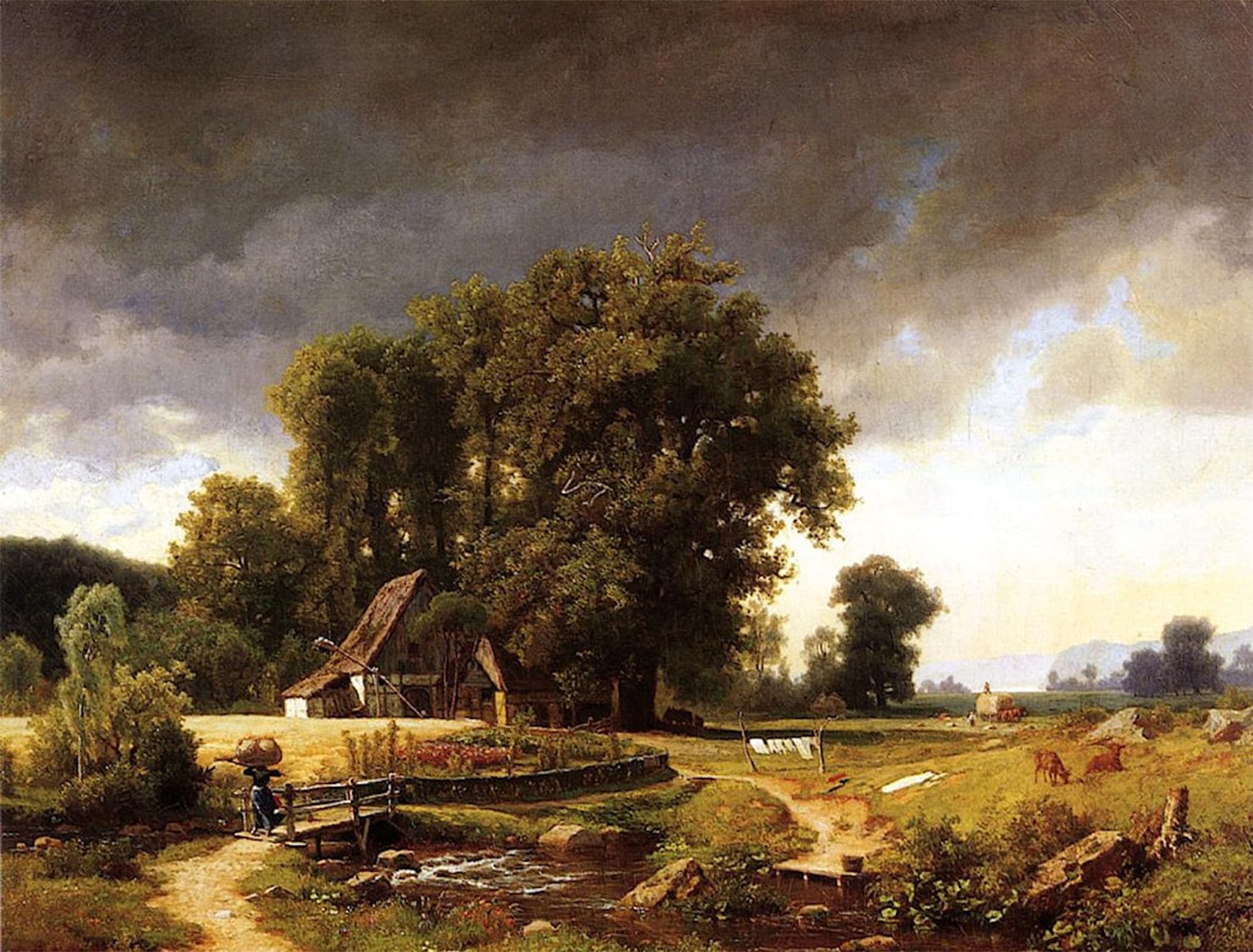 ARTXLXXBN Famous Art Print Poster Vintage Wall Art Westphalian Landscape Albert Bierstadt Canvas Art Poster for Home Decor 60x90cm