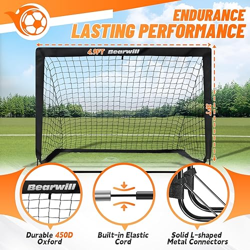 Miniatura 3 de Bearwill Portería de fútbol, porterías de fútbol para niños para patio trasero, juego de 2, red de fútbol portátil de 4 x 3 pies, equipo de