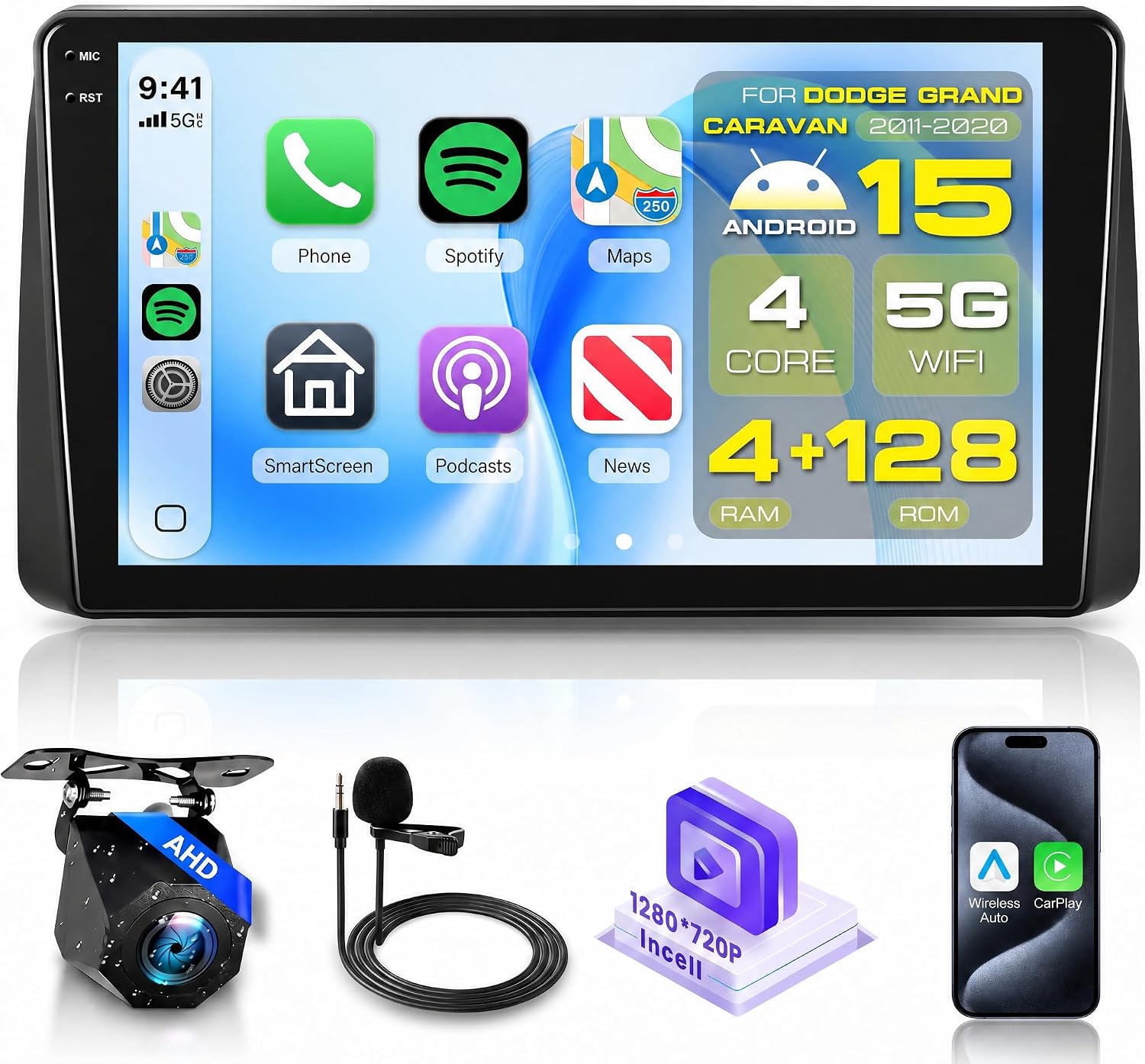 4G+128G for Dodge Grand Caravan Car Radio 2011-2020 Chrysler Town & Country 2011-2016,Sellrich 9" in-Cell Touch Screen Car Stereo with WiFi DSP Wireless Carplay Android Auto BT 5.0 SWC Backup Camera