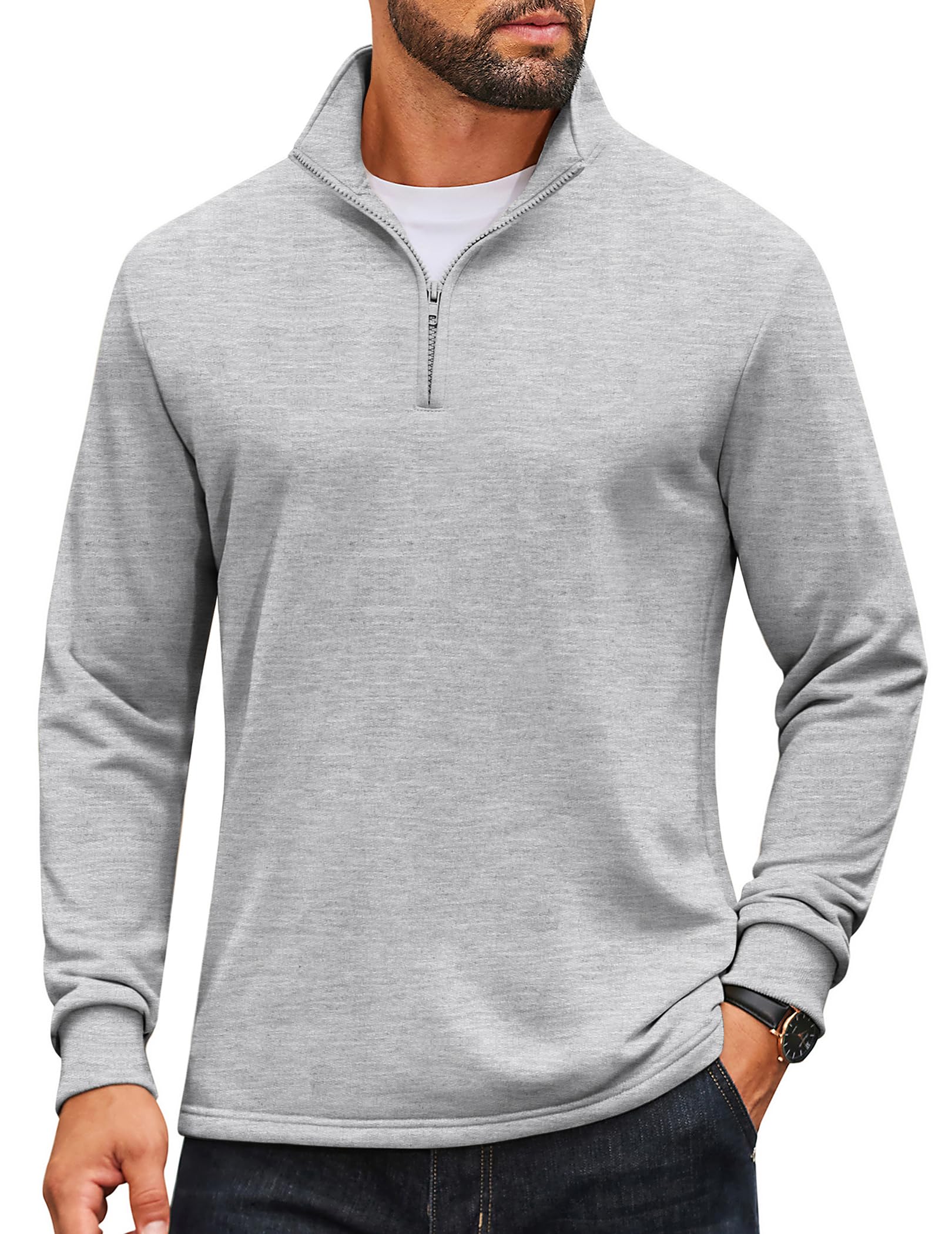 Pull matelassé à col montant COOFANDY zippé ajusté pour homme