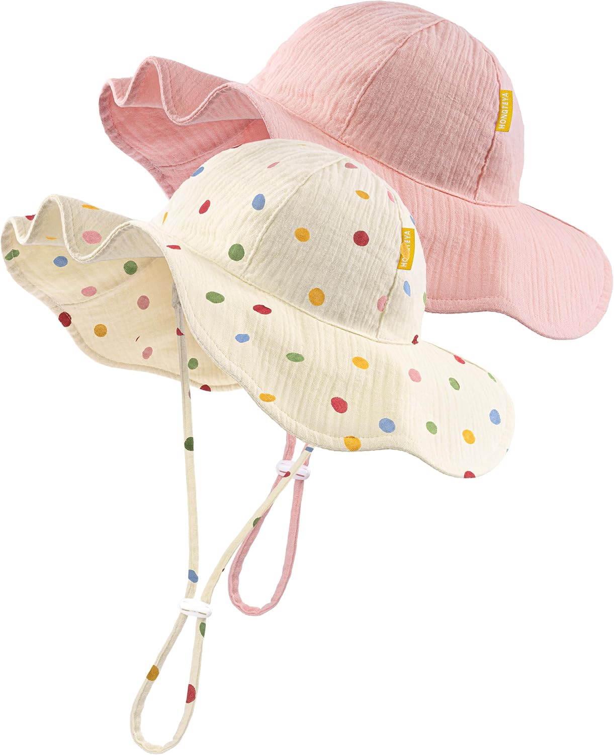 HONGTEYA Baby Sun Hat Muslin Sun Protection Toddler Bucket Hat Summer Beach Hats with Wide Brim for Girls Boys